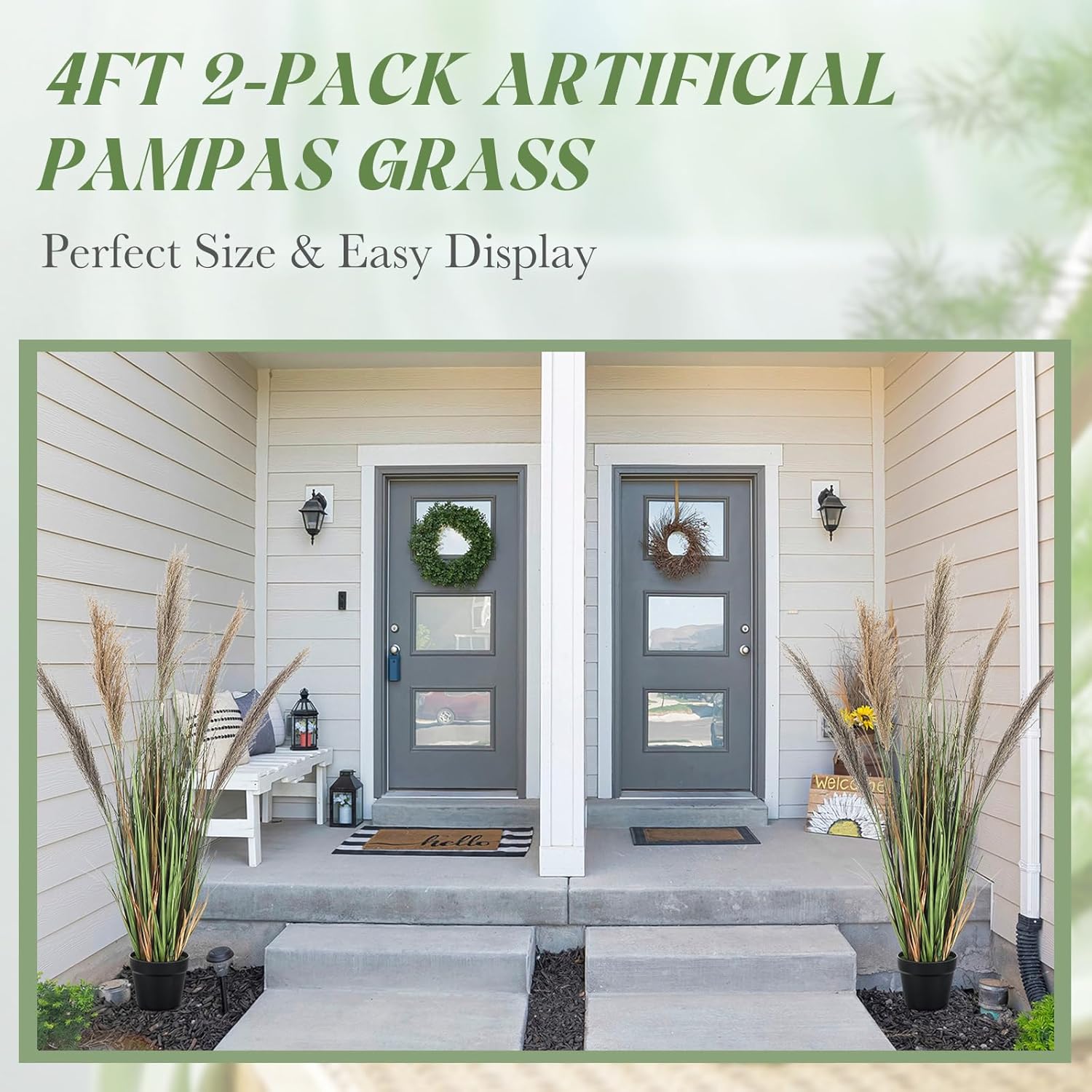 Jexine 2 Pcs Artificial Pampas Grass Plants 4ft Tall Decorative Greenery for Home Office