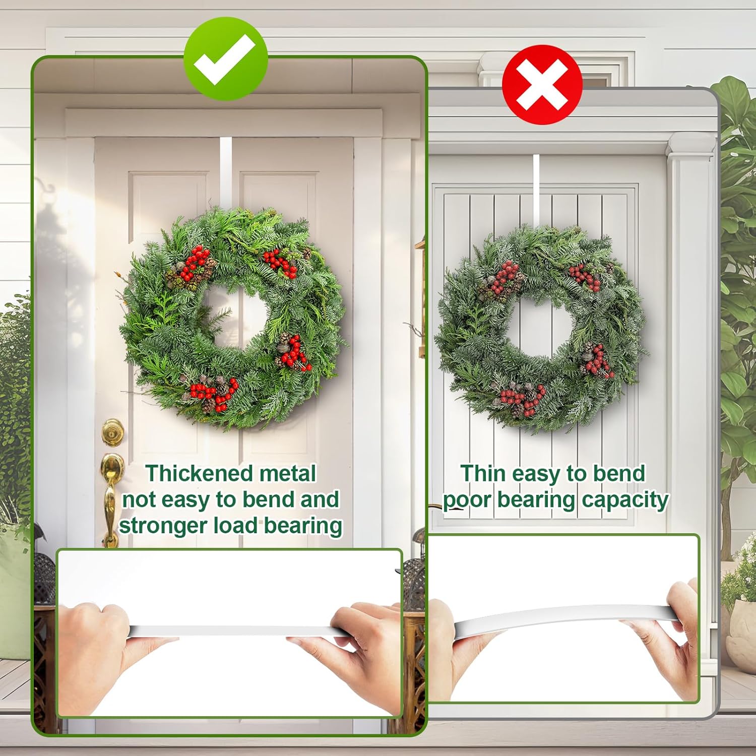 2 Pack 15 Inch Wreath Door Hanger for Holidays and Decor