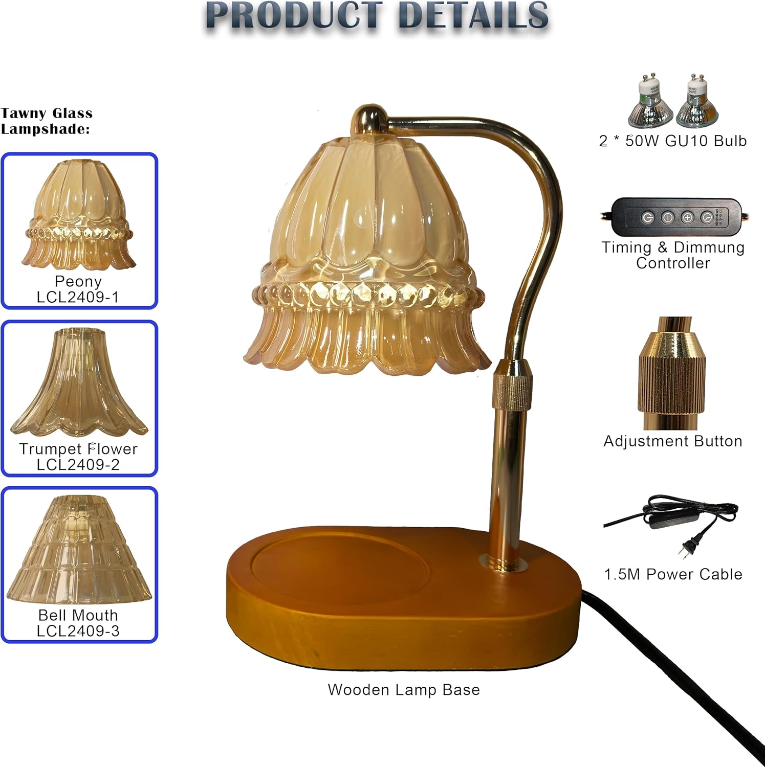 Fragrance Candle Warmer Lamp with Timer Dimmer and Adjustable Height