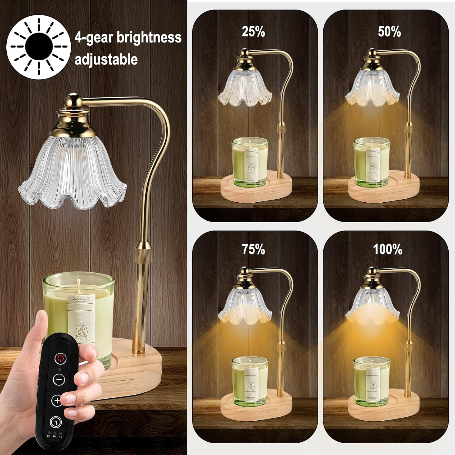 Womens Gift Height-Adjustable Flower Candle Warmer Lamp with Timer and Dimmer