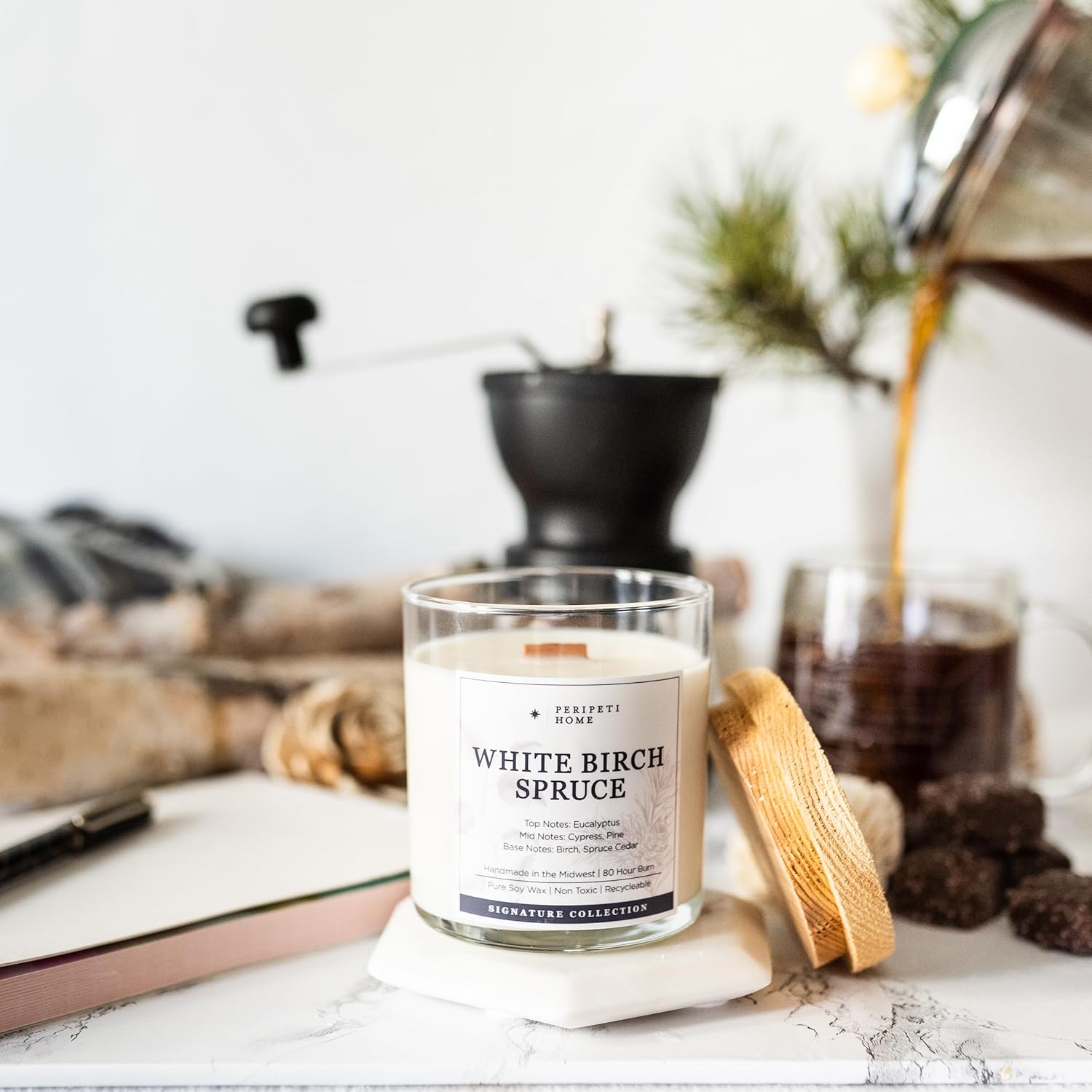 PERIPETI Home White Birch Spruce Scented Candle