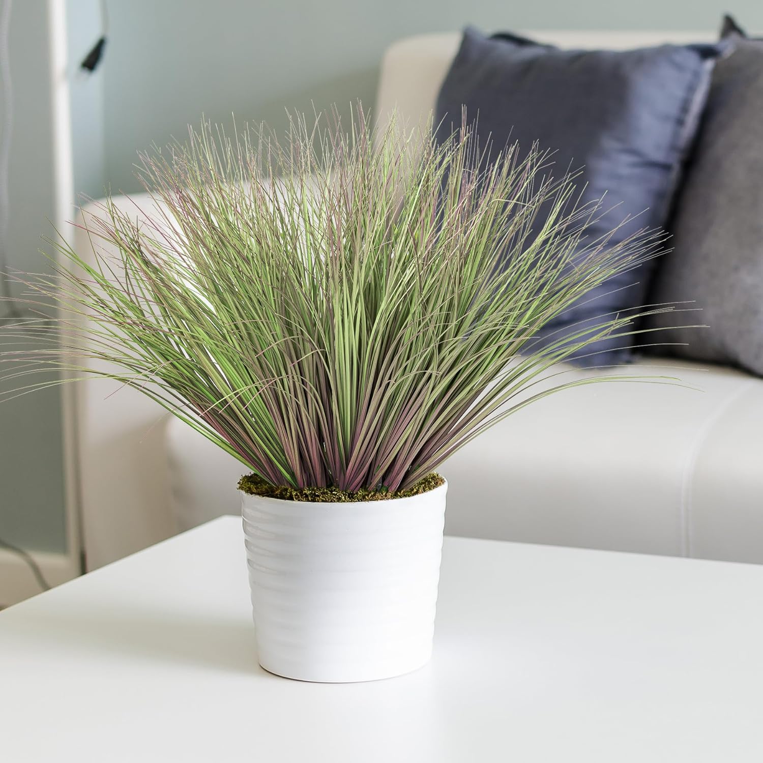 Purple-Green Artificial Grass Leaves 24pcs for Home Office Decor