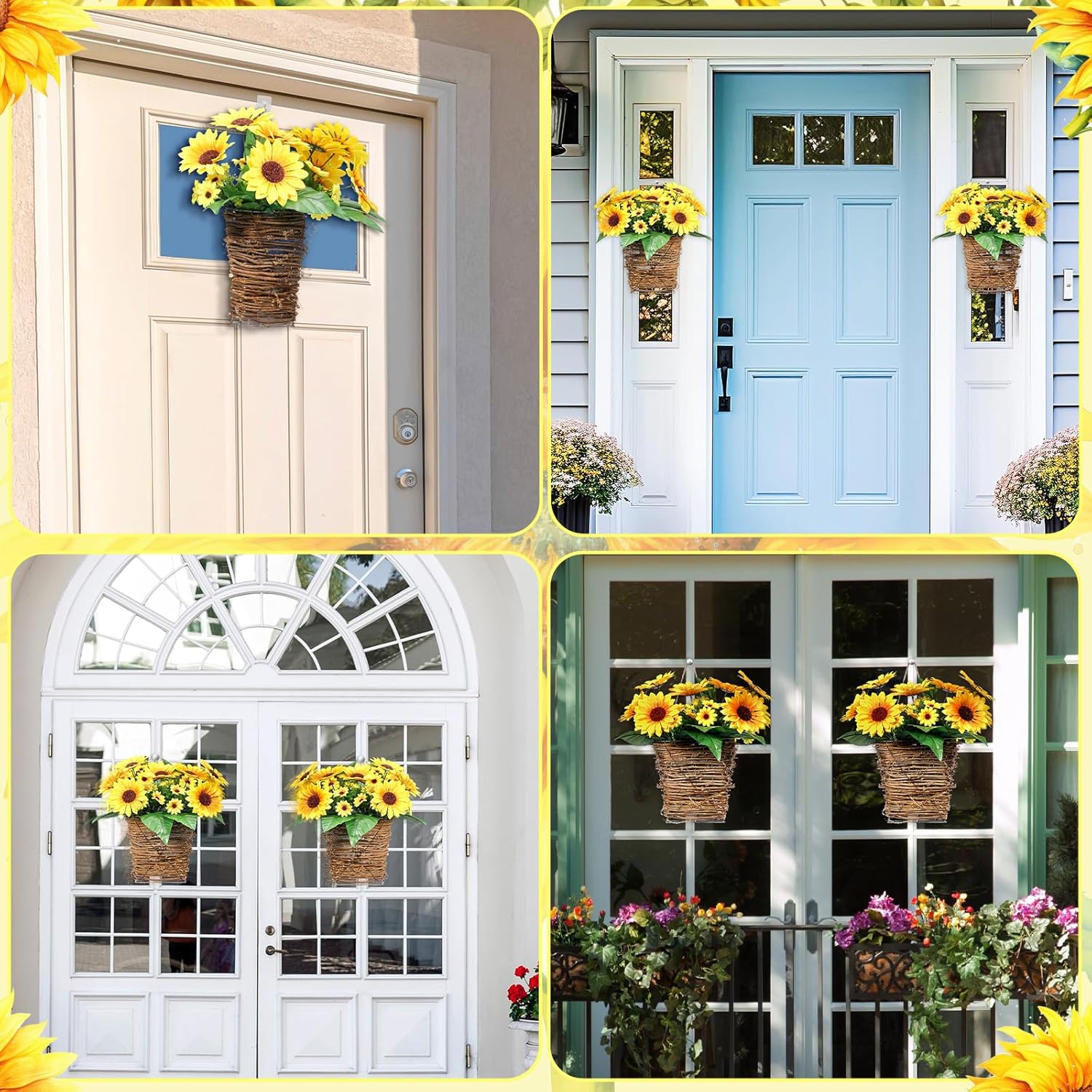 2 Sets Artificial Sunflower Door Wreath Decor Basket