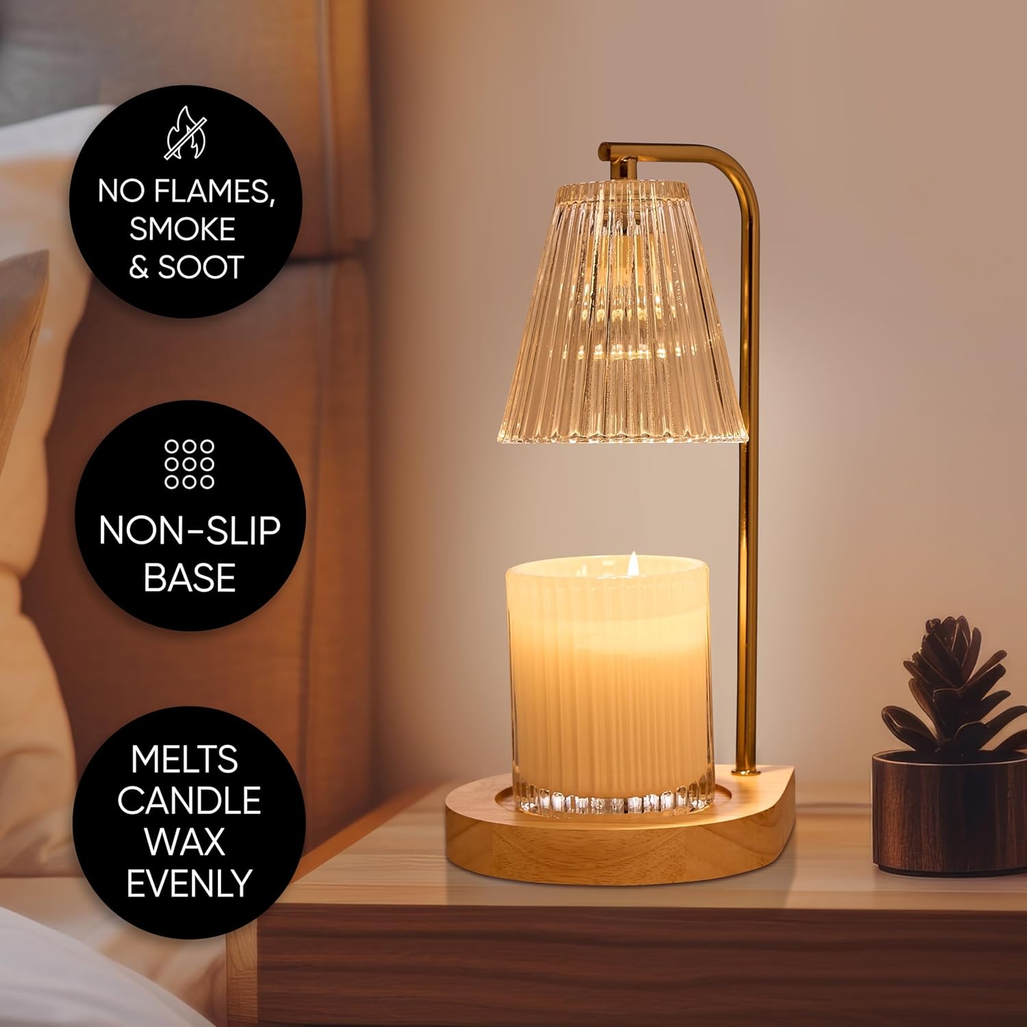 Sheffield Home Glass Candle Warmer Lamp - Gold Ribbed 13x7