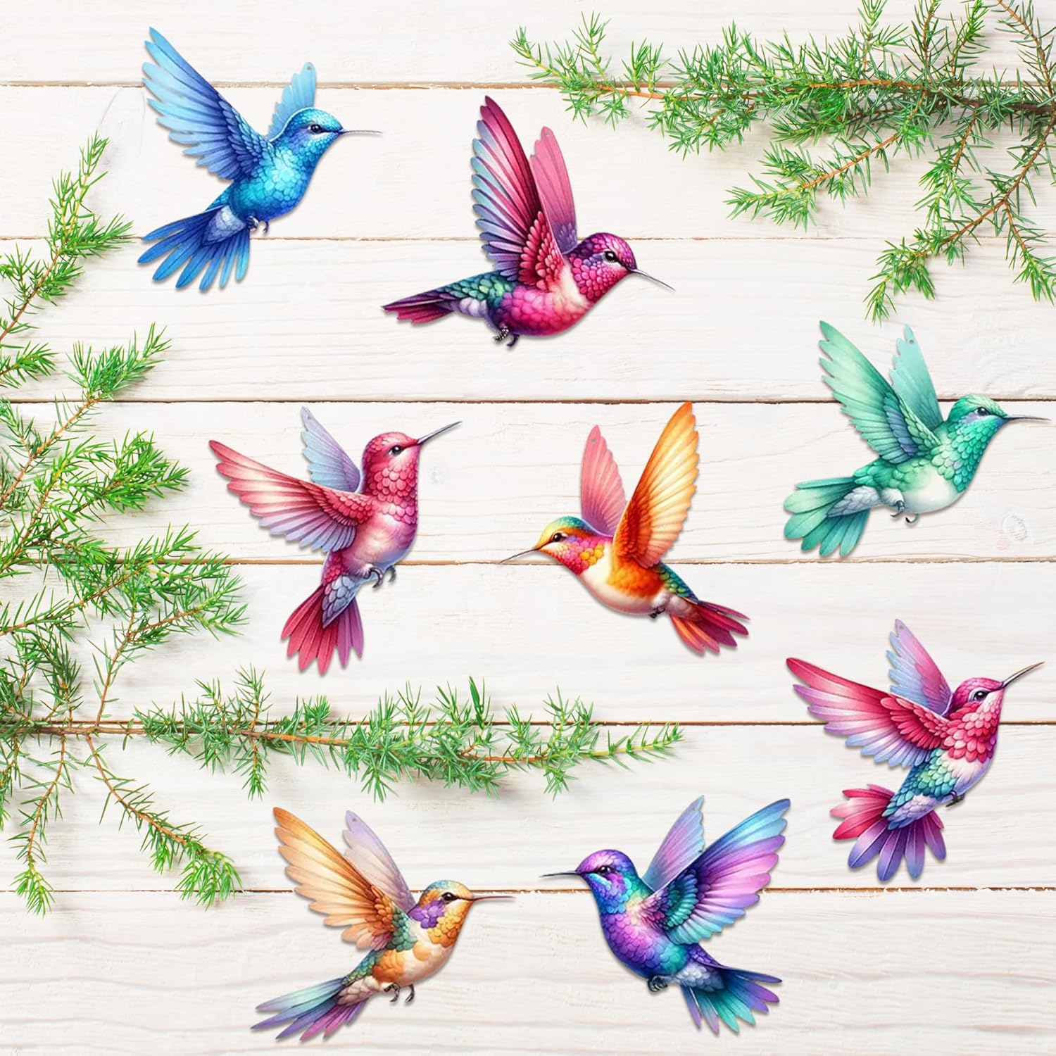 2D Bird Acrylic Hanging Ornament - 8Pcs Hummingbird Christmas Tree Decor