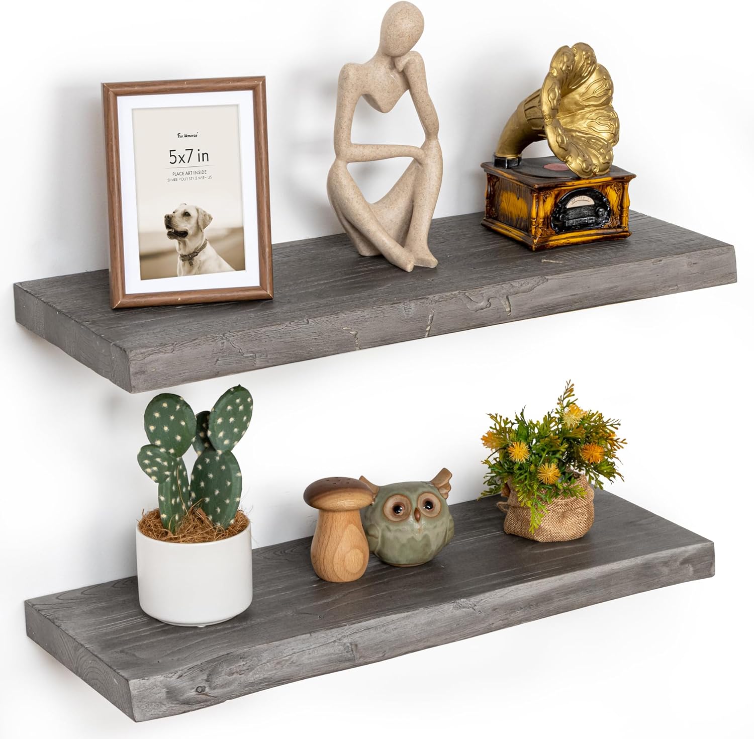 Floating Shelves for Wall 24x93 Inch Rustic Elm Wood Set of 2