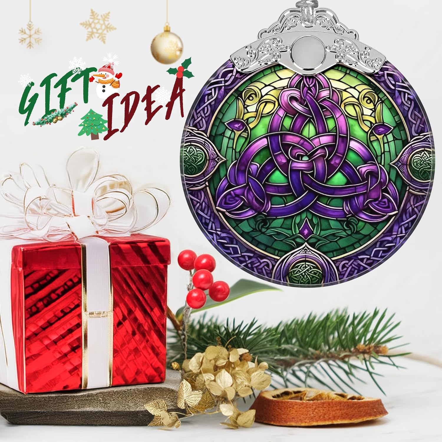 Celtic Knot Stained Glass Christmas Ornament