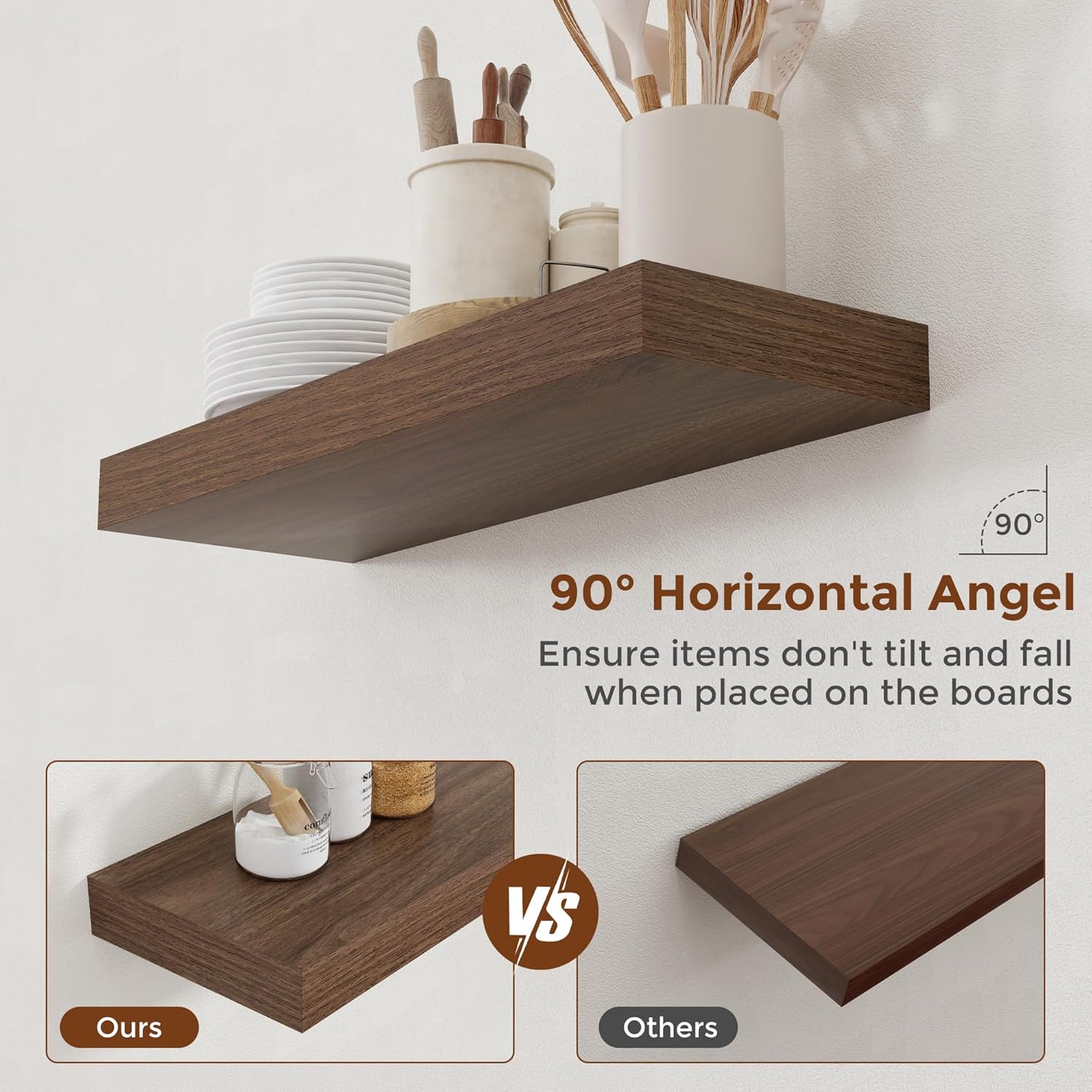 Heimlove 24 Inch Floating Shelves Set of 2 Wall Mount Walnut