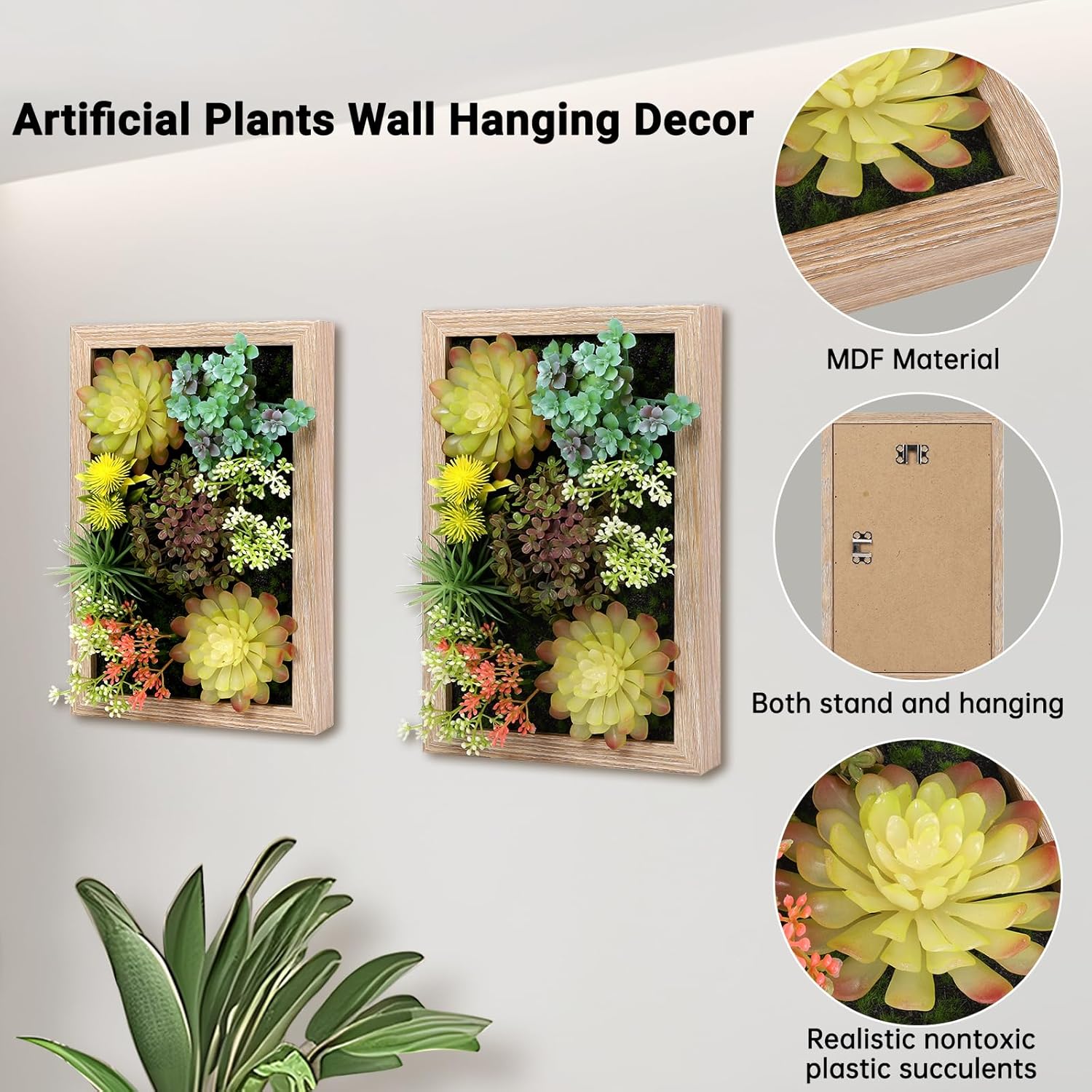 3D Artificial Succulent Floral Frame for Desk and Wall Decor