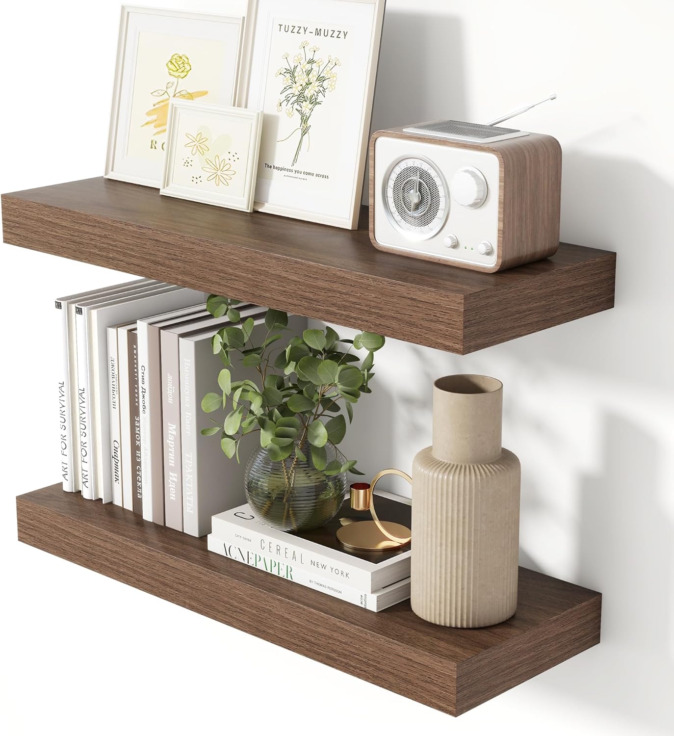 Heimlove 24 Inch Floating Shelves Set of 2 Wall Mount Walnut