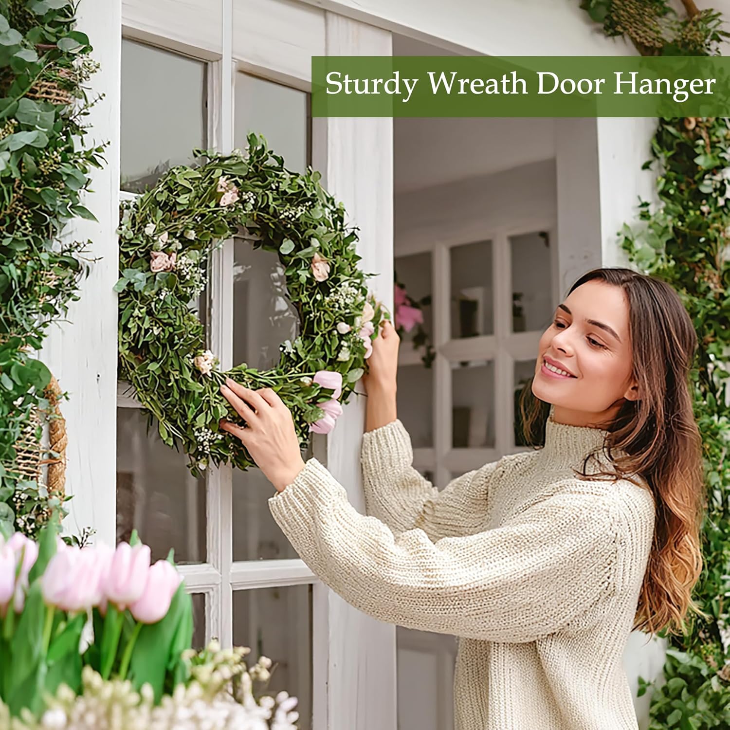 Nirohee 12 Inch White Wreath Hanger Hook for Front Door