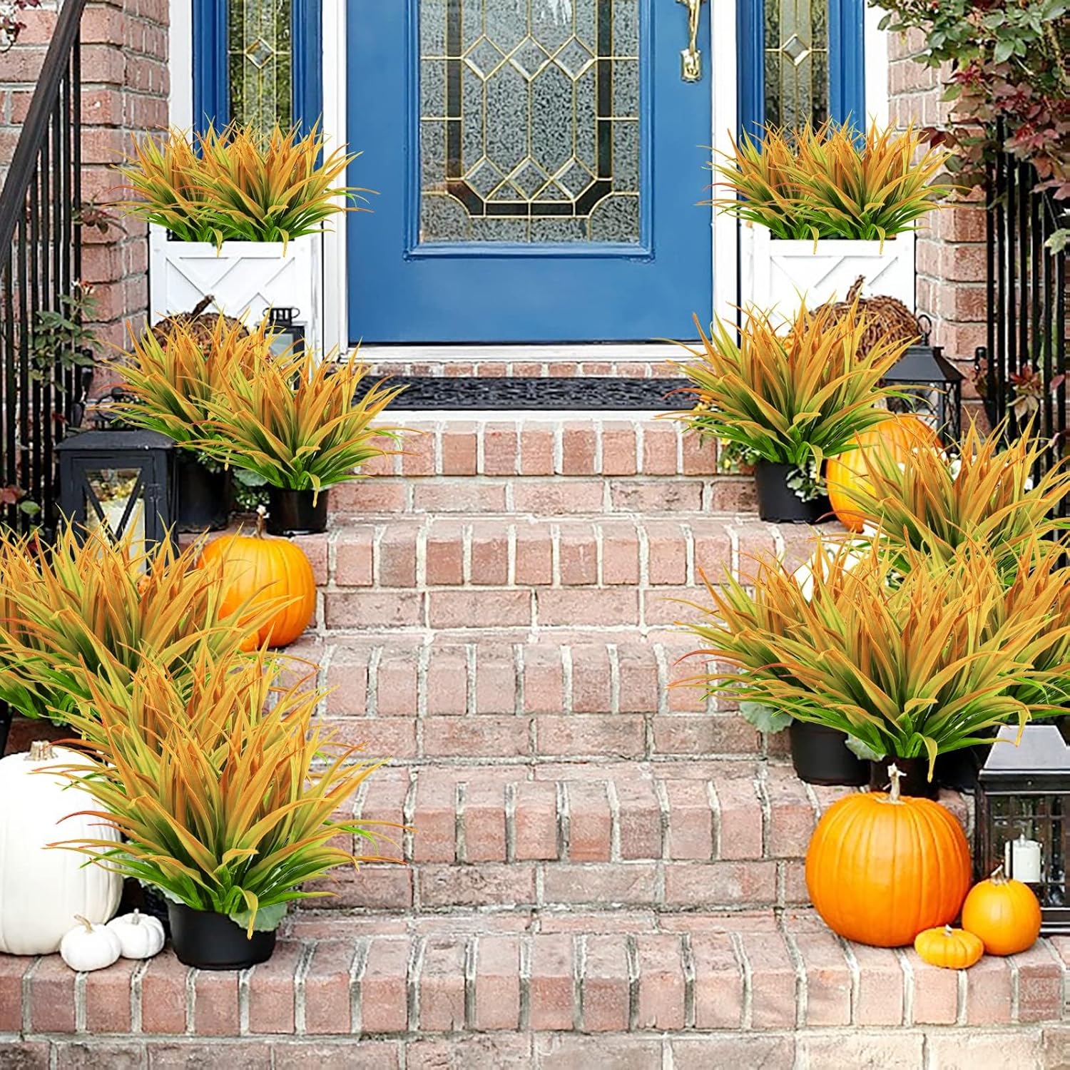 Yellow Artificial Grass 24 PCS UV Resistant Outdoor Decor