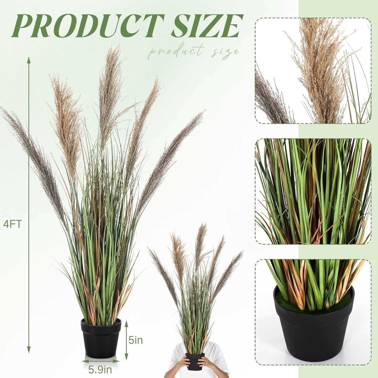 Jexine 2 Pcs Artificial Pampas Grass Plants 4ft Tall Decorative Greenery for Home Office