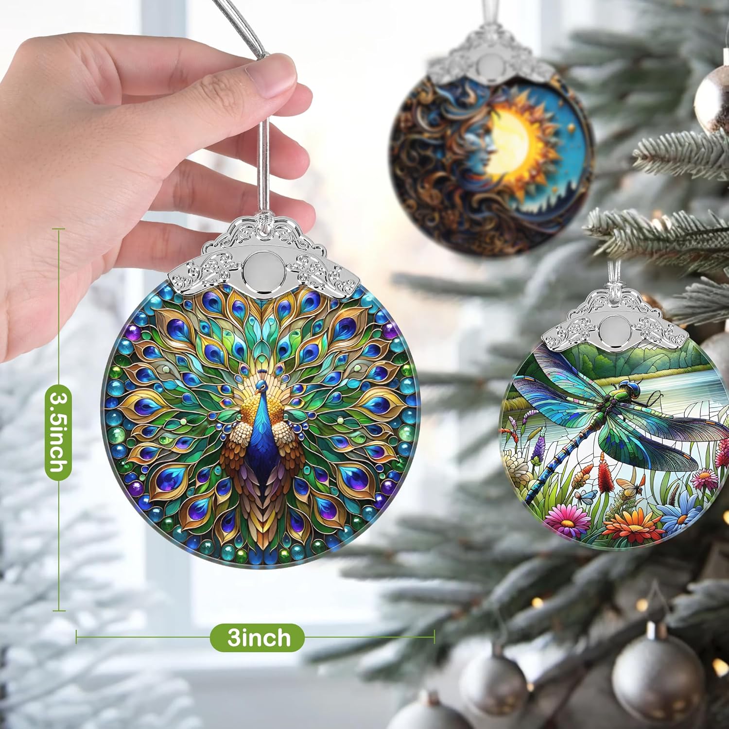 PEMIRSAYO Peacock Stained Glass Christmas Ornament