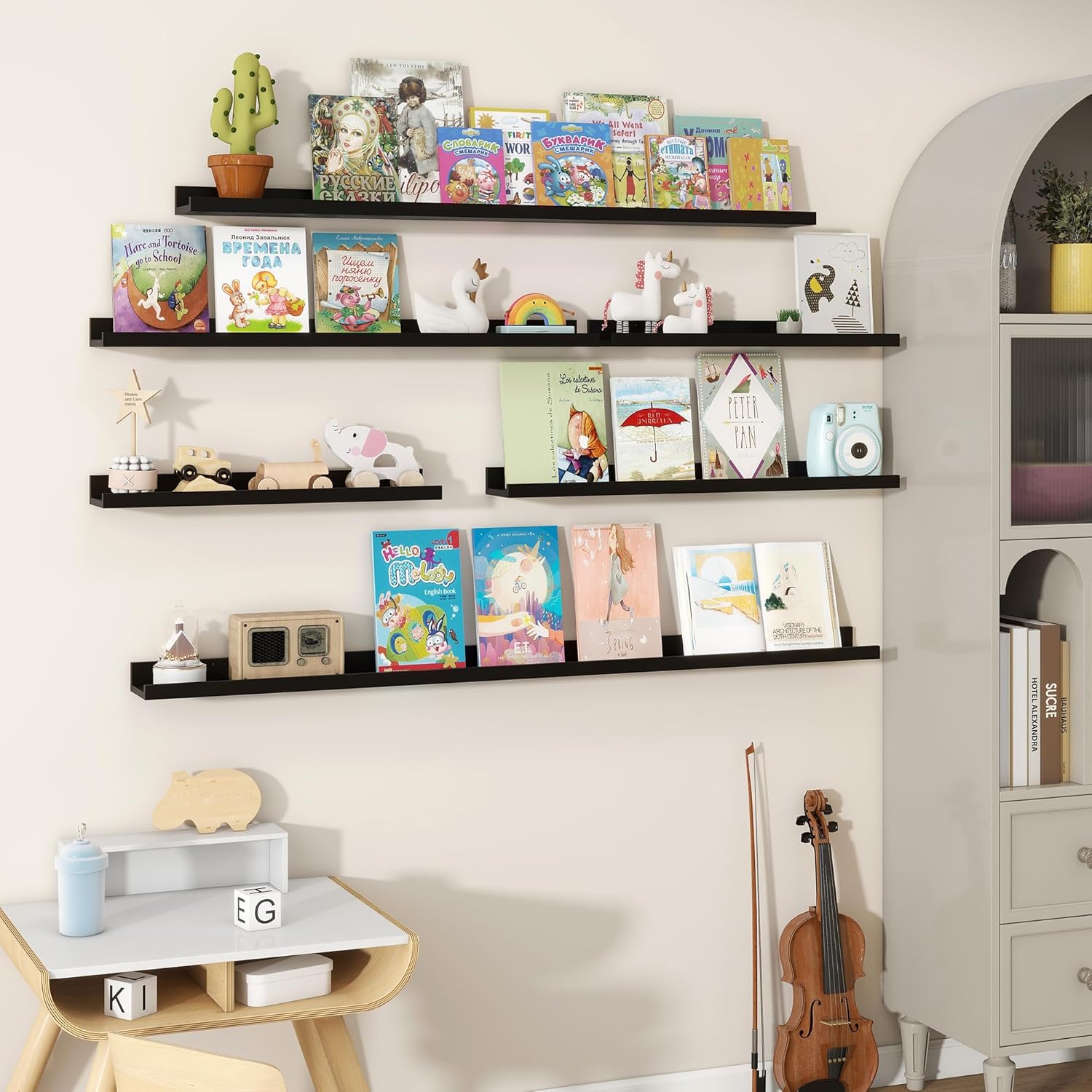 Fun Memories Floating Shelves Set of 2 32 Inch Black Rustic Wall Mounted Picture Ledge Storage