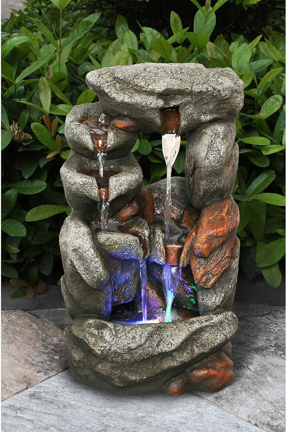 Hi-Line Gift Ltd Stone Waterfall Fountain With 4 RGB LEDs Grey