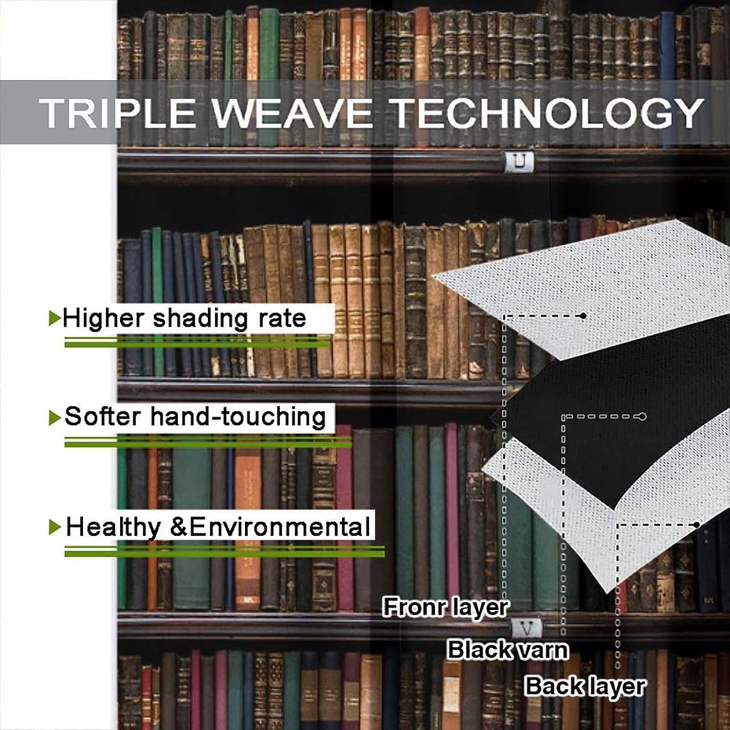 Bookshelf Curtains Vintage Library with Books Window Treatments for Kids Bedroom