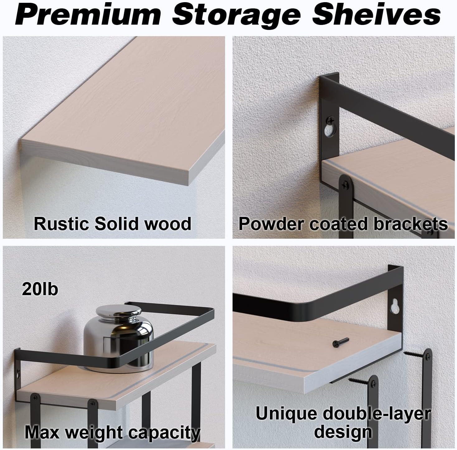 RICHER HOUSE 21 Tier Floating Wall Shelves Set of 2 - White