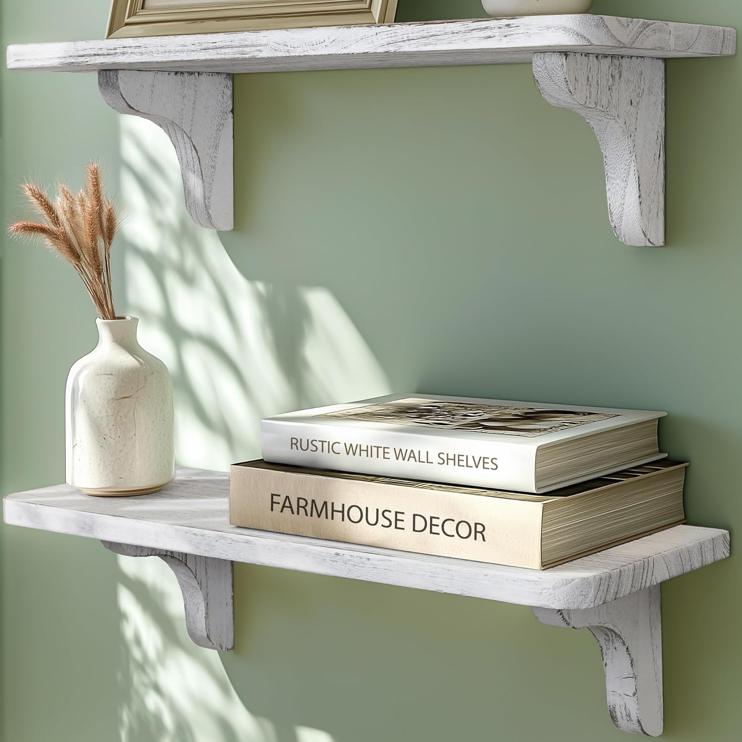 Real Wood Rustic White Wall Shelves - 17 Inch 2 Pack