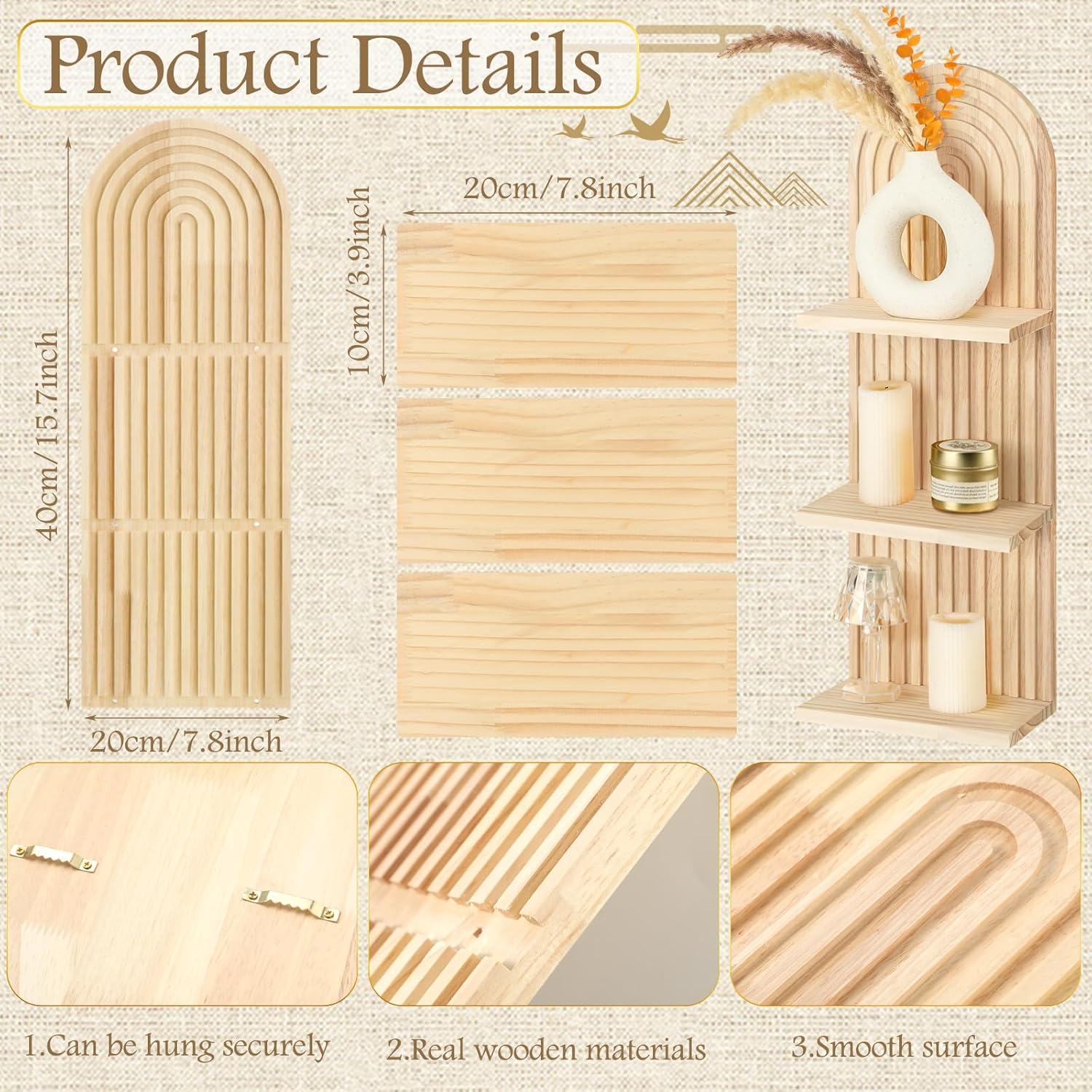 Geetery 2 Pcs Arch Wood Floating Shelf Modern Boho Decor