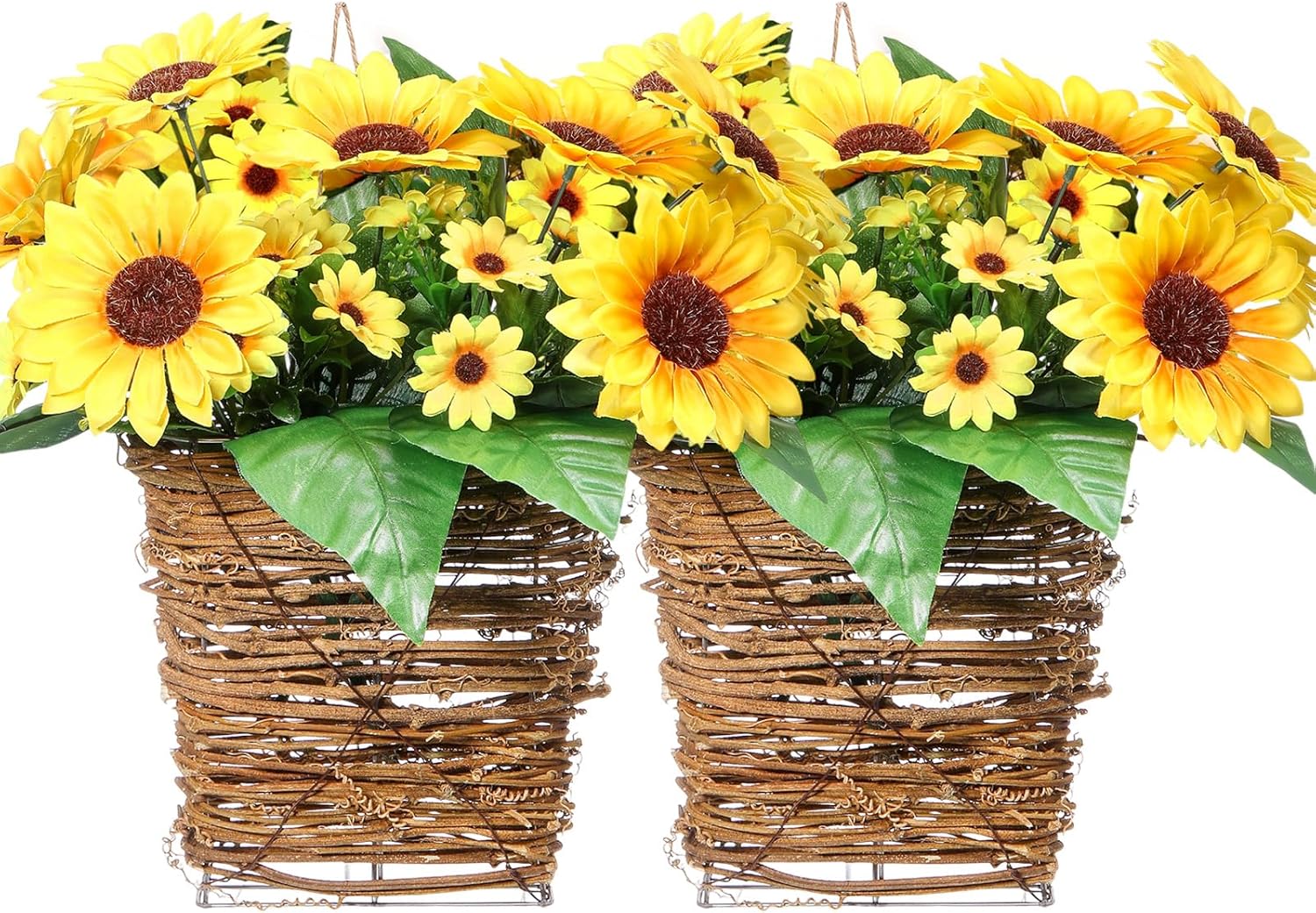 2 Sets Artificial Sunflower Door Wreath Decor Basket