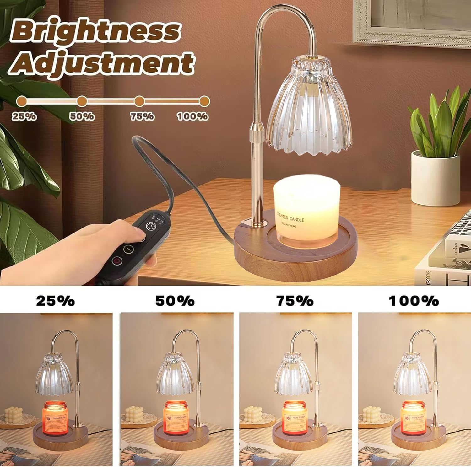 Electric Timer Candle Warmer Light with Adjustable Height and Dimmable Feature