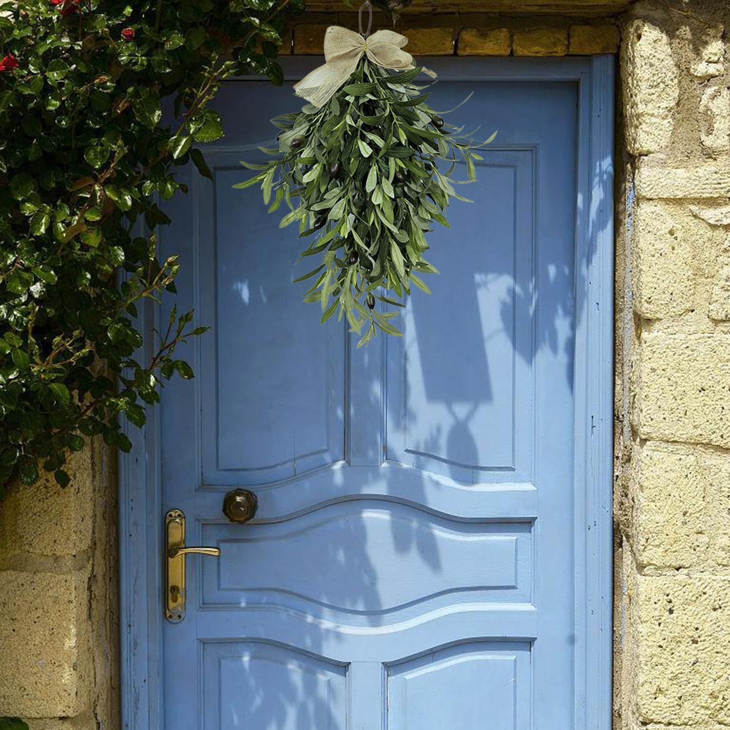 24 Inch Artificial Teardrop Olive Wreath Pendant for Front Door and Wall Decoration