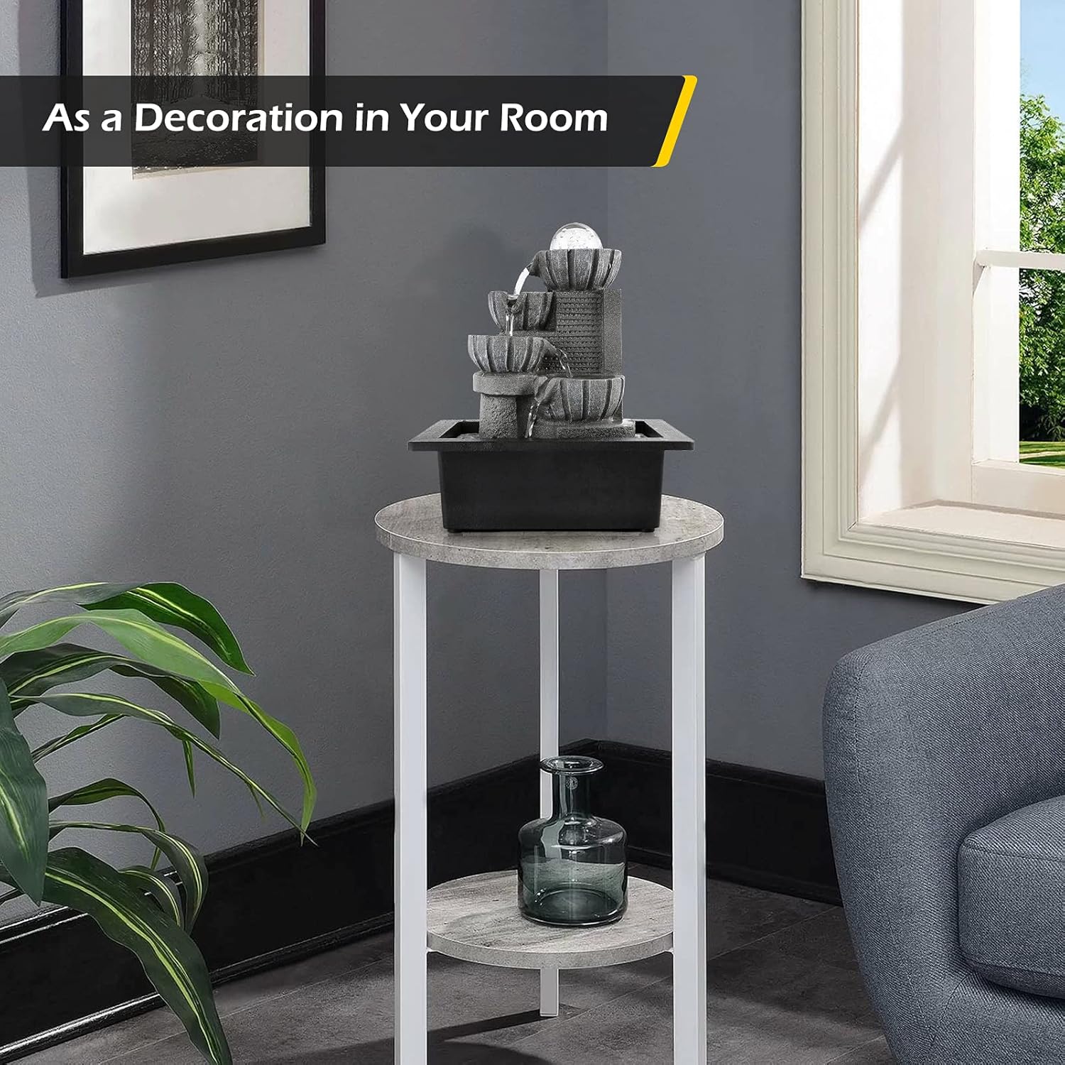 Dyna-Living Indoor Tabletop Water Fountain with LED Lights and Rolling Ball Design