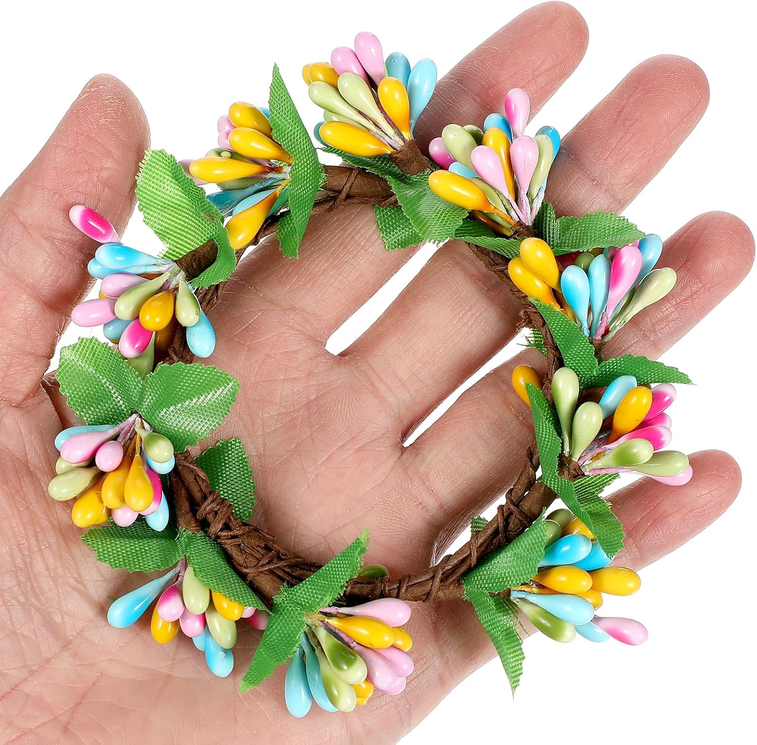 POPETPOP Easter Candle Wreaths 4PCS Artificial Berry Candle Holders for Spring Decor