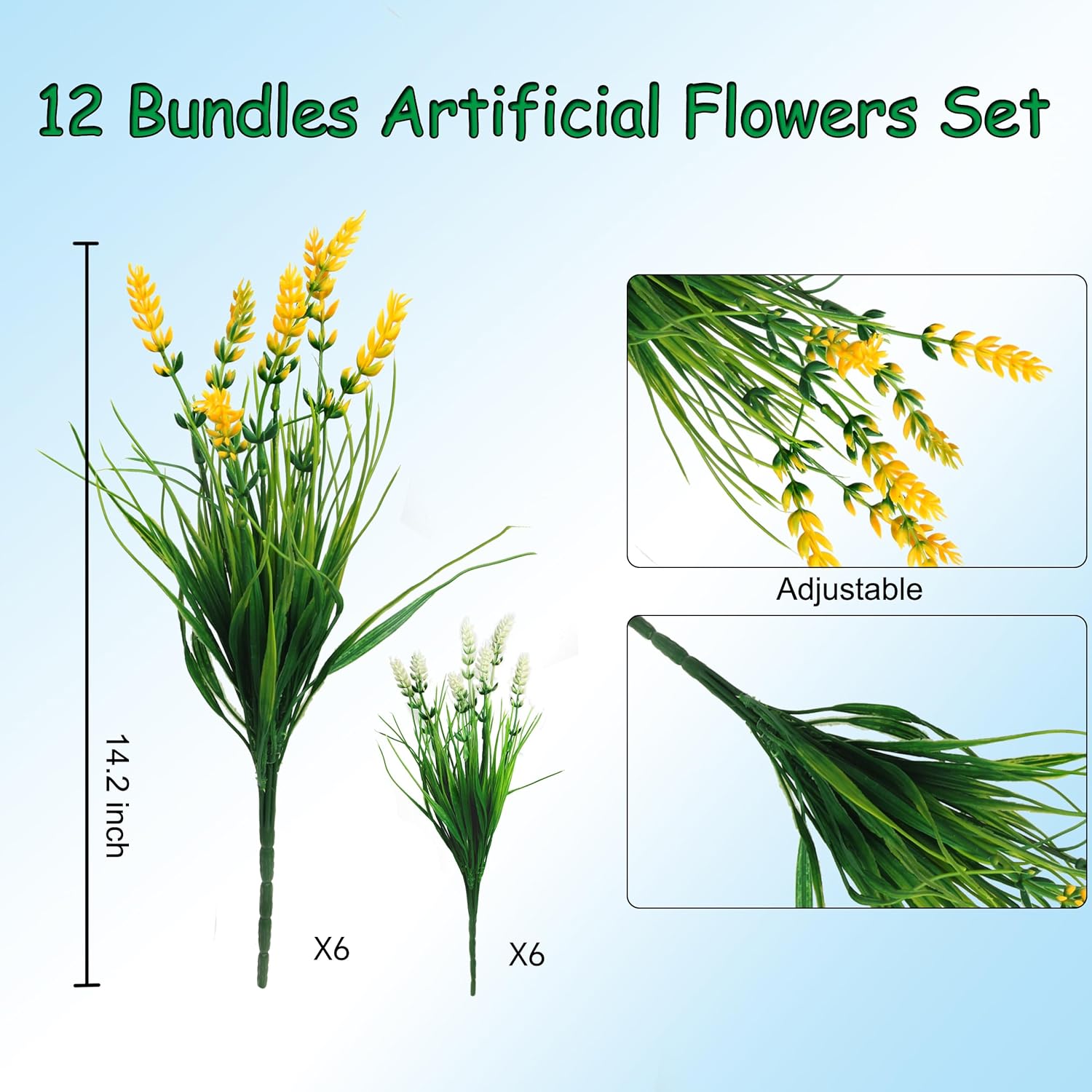 LEIISSURREE Fake Monkey Grass with Flowers Yellow White 12 Bundles