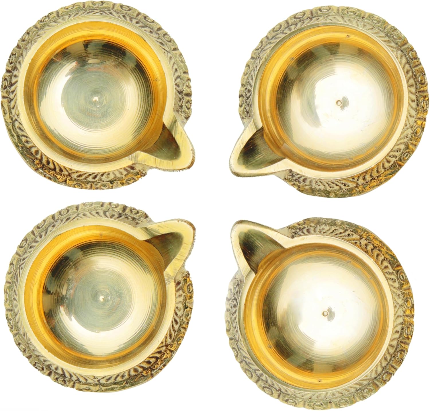 Set of 4 Brass Diya Oil Lamps for Pooja Holi Festival Decor