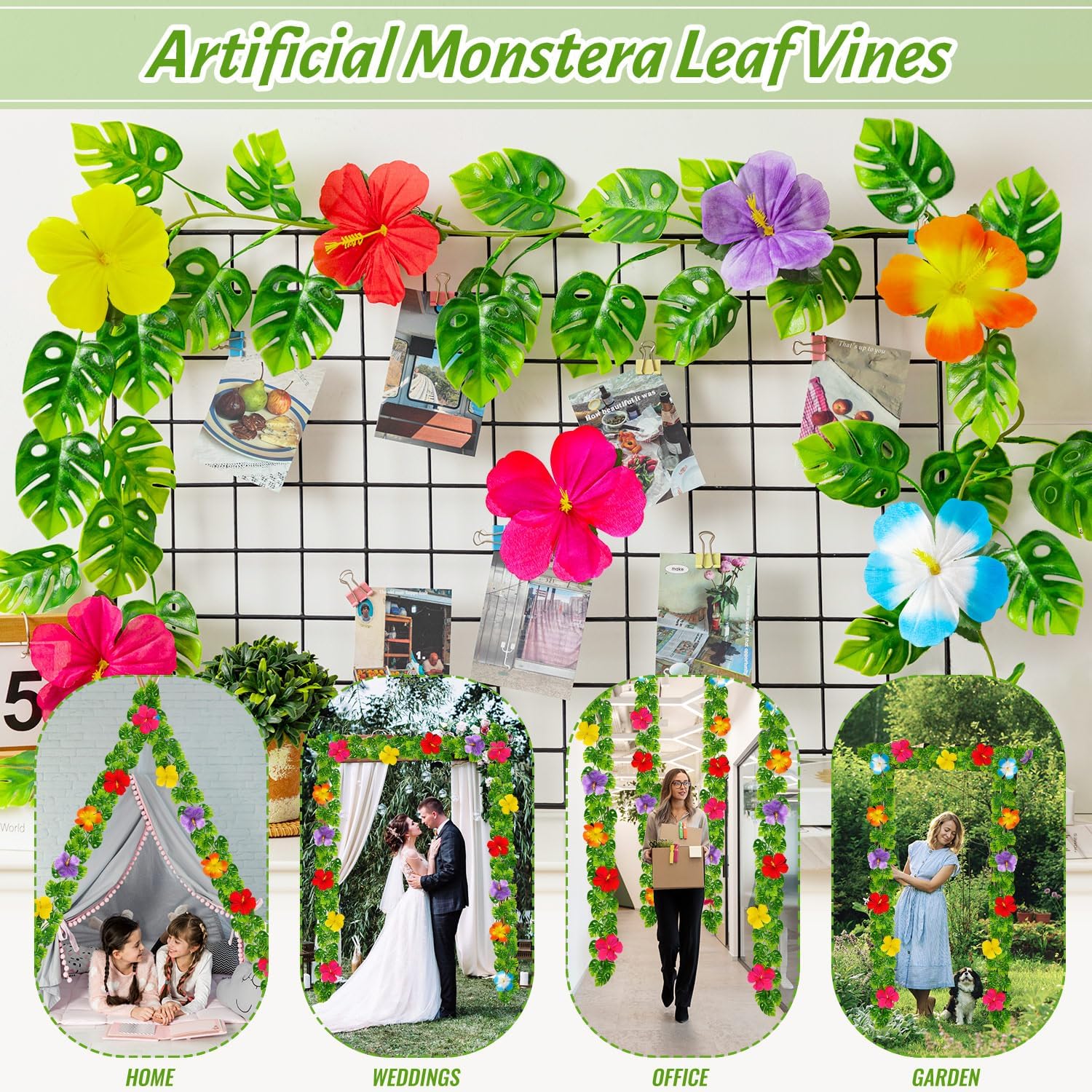 4 pcs Artificial Monstera Leaf Vines 59 FT Hanging Plants Garland