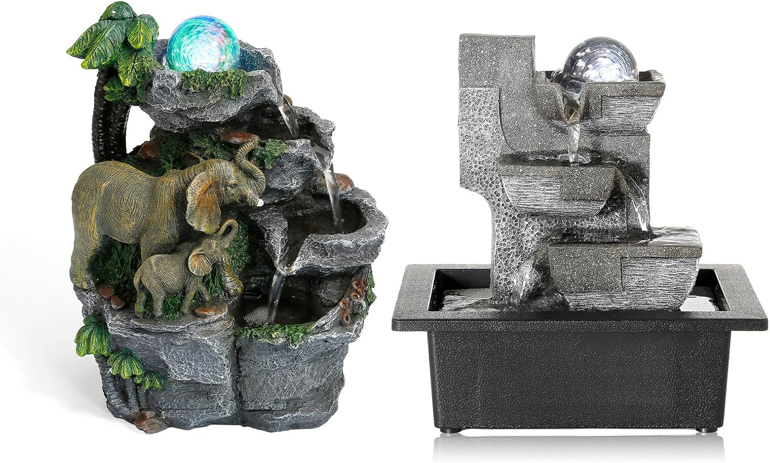 Dyna-Living 2pcs Tabletop Waterfall Fountain with LED Light