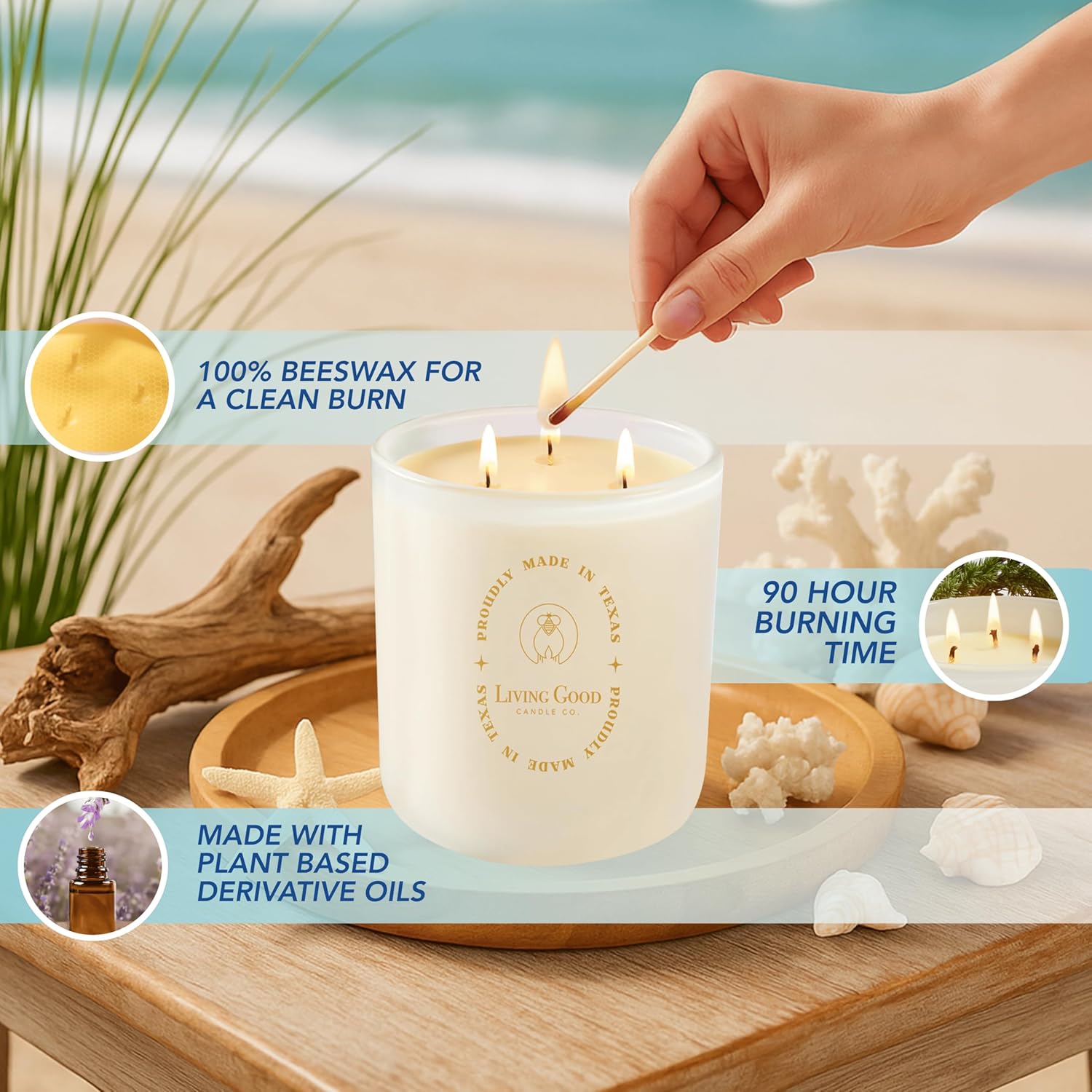 Coastal Breeze Yuzu Sea Salt Beeswax Candle 15 oz
