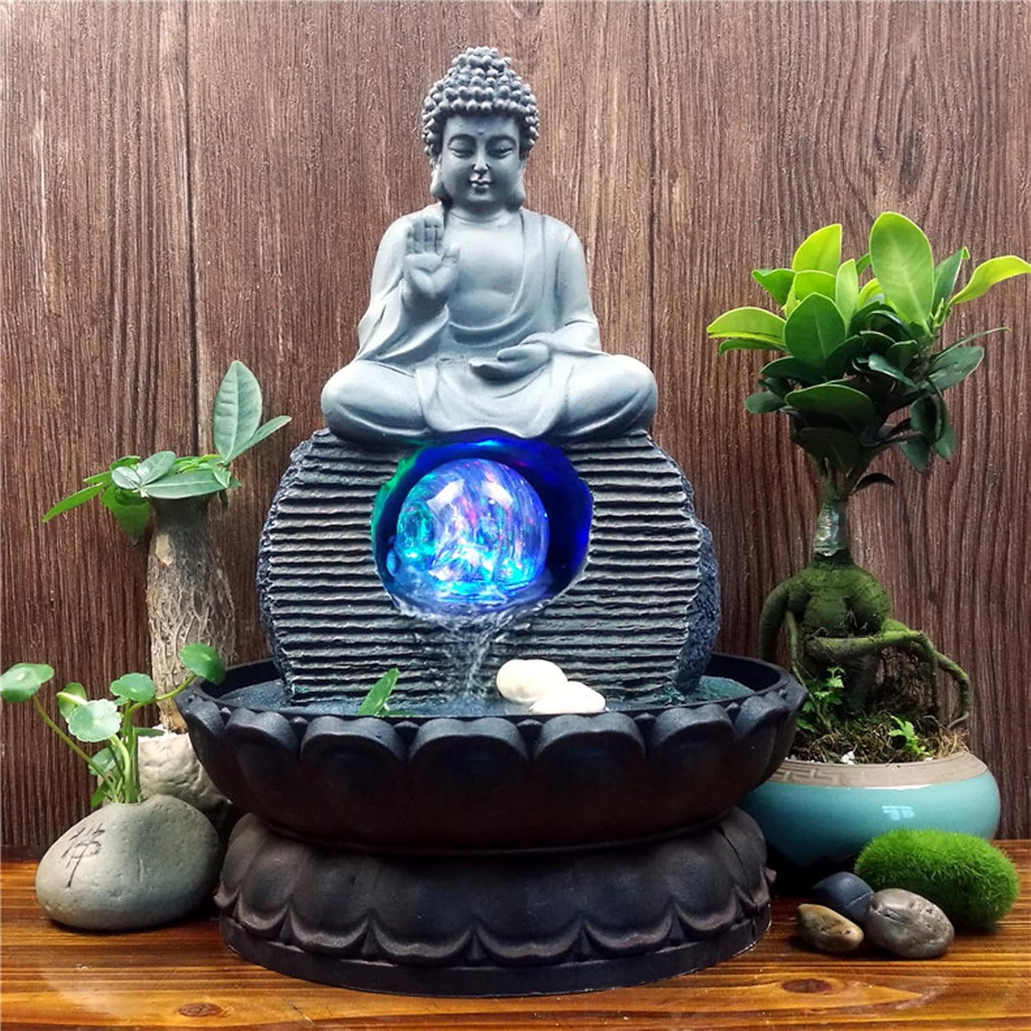 PAVLDSIN Indoor Buddha Tabletop Fountain - Grey Zen Meditation Water Feature