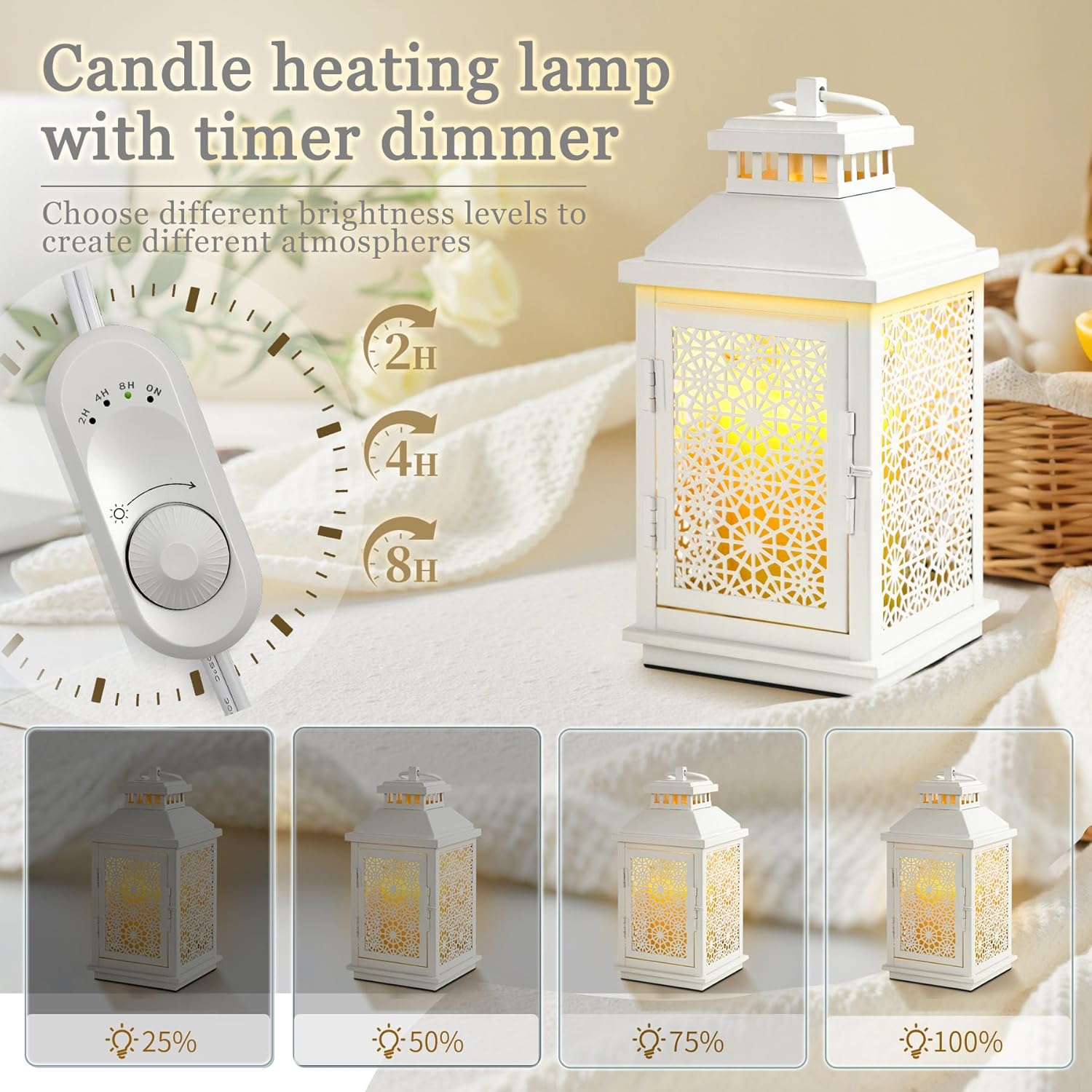 White Lighthouse Style Candle Warmer Lamp with Timer and Dimmer