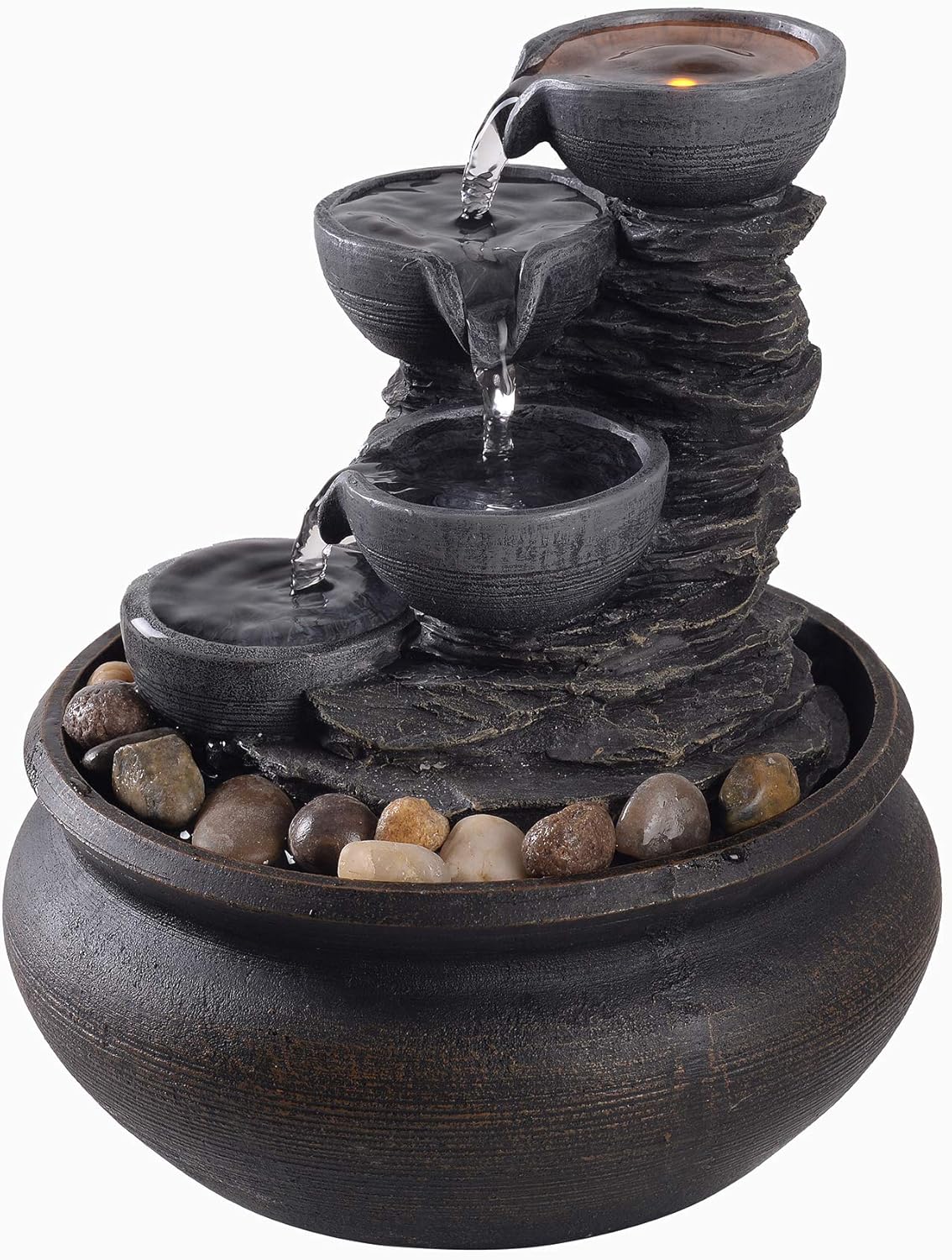 Teamson Home Indoor Tabletop Zen Waterfall Fountain with LED Lights and Pump Stone Gray
