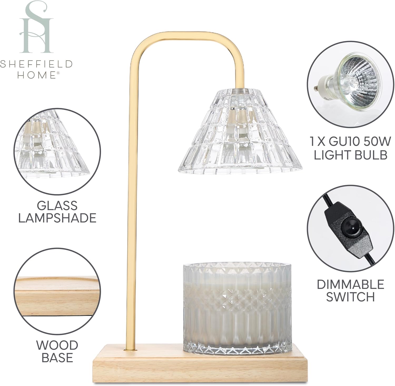 Sheffield Home Glass Candle Warmer Lamp - 12x8 Natural Cone Shape