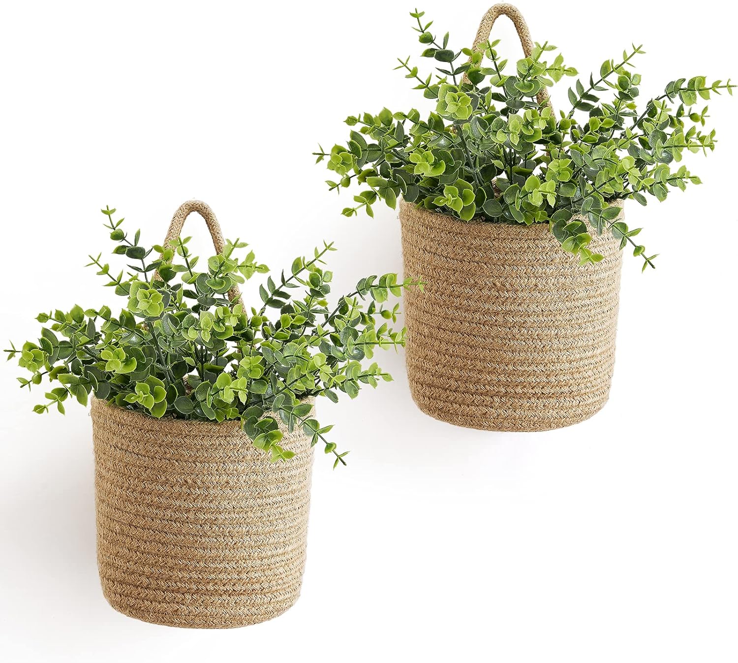 Dahey 2 Pack Wall Hanging Rope Baskets with Artificial Eucalyptus