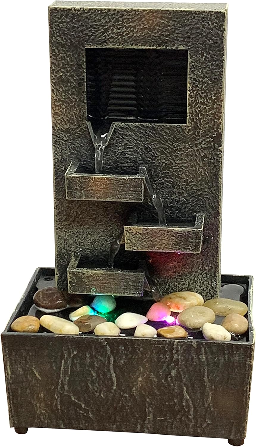 Natures Mark Slate Tiered Water Fountain with LED Lights