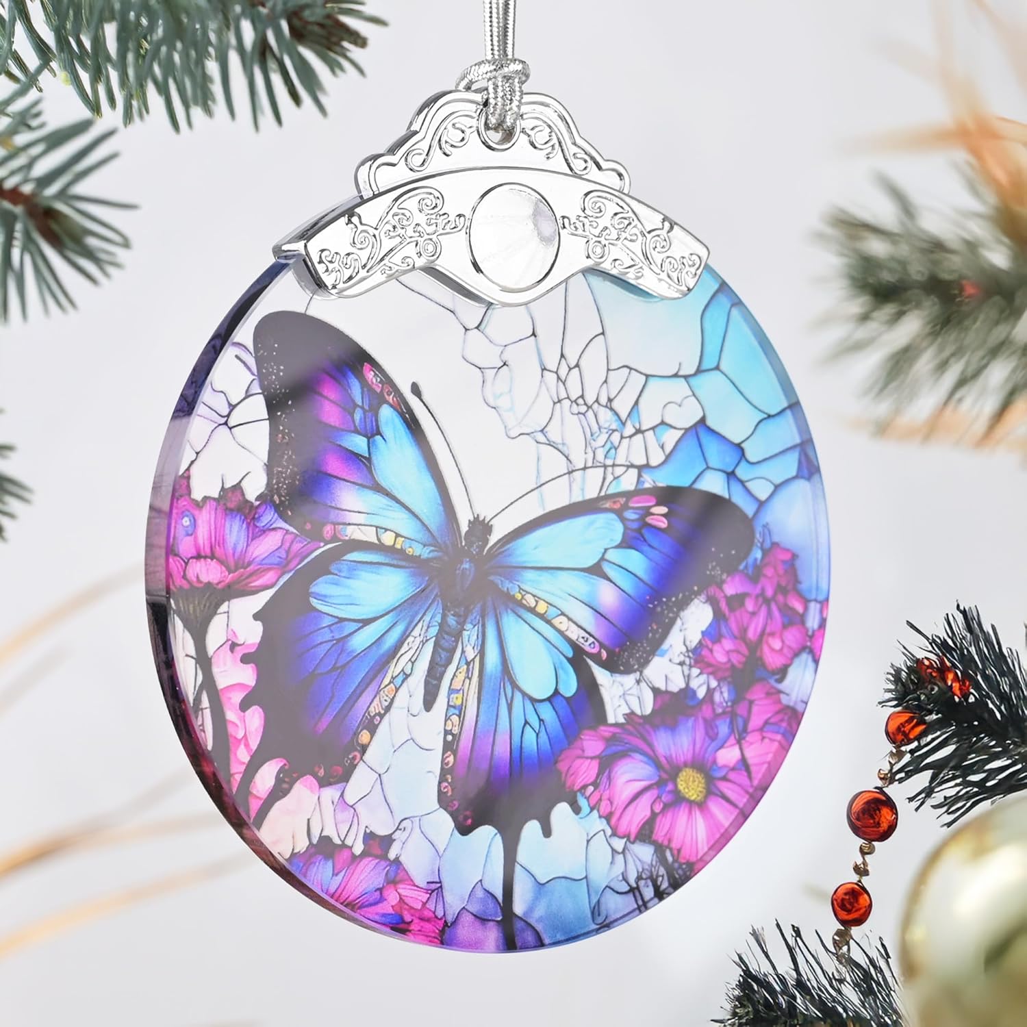 Stained Glass Butterfly Christmas Tree Ornament