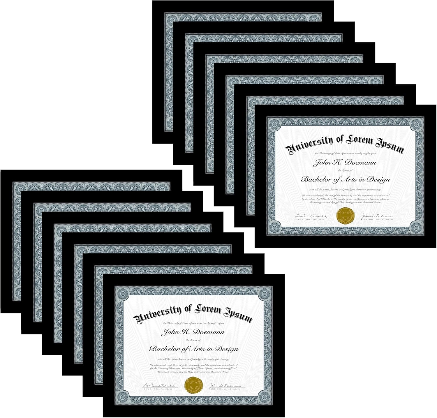 Americanflat 85x11 Diploma Frame Set of 12 Black