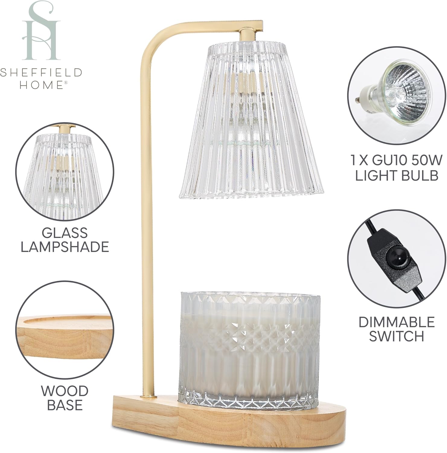 Sheffield Home Glass Candle Warmer Lamp - Gold Ribbed 13x7