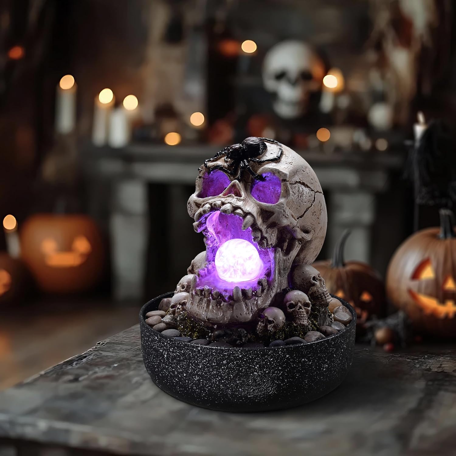 Gothic Skull Water Fountain with LED Light