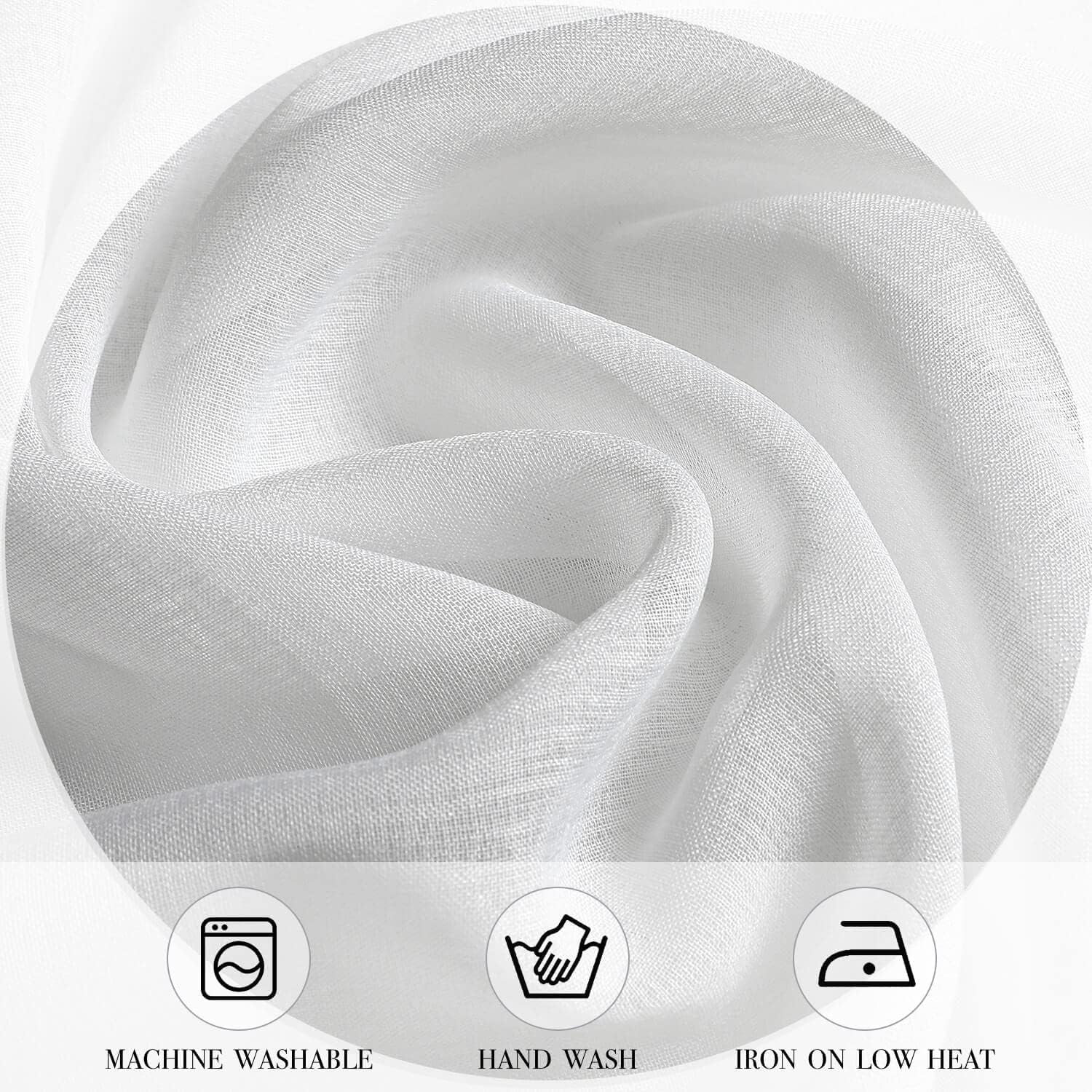 WUBODTI White Sheer Linen Curtains 2 Panel Set