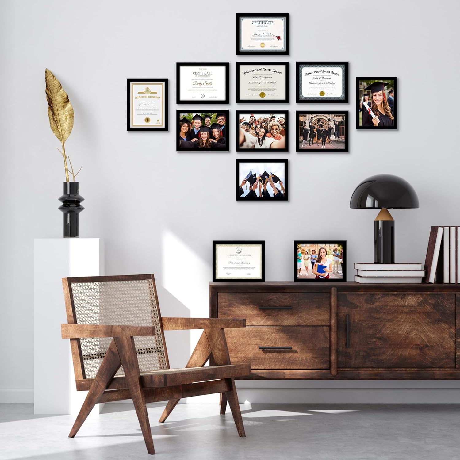 Americanflat 85x11 Diploma Frame Set of 12 Black