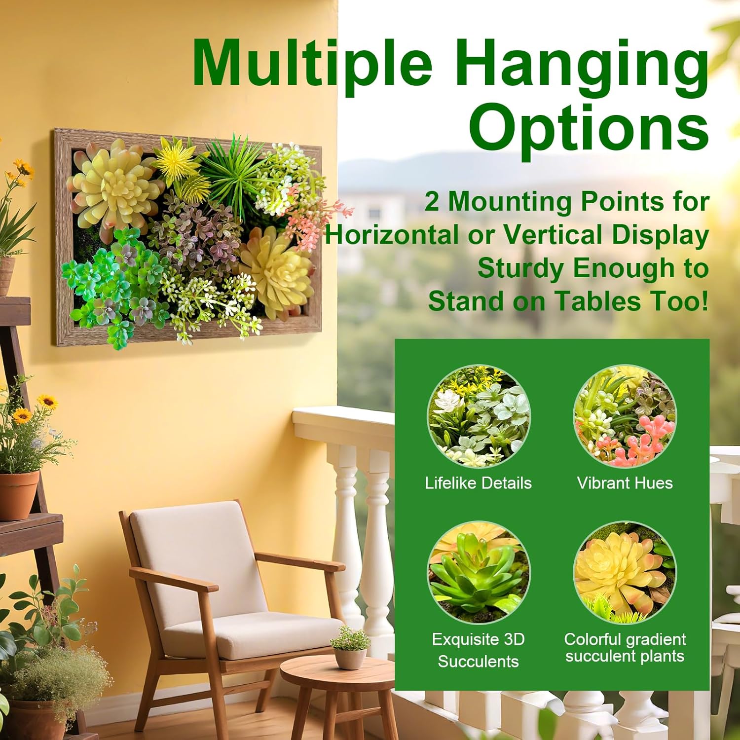 3D Artificial Succulent Floral Frame for Desk and Wall Decor