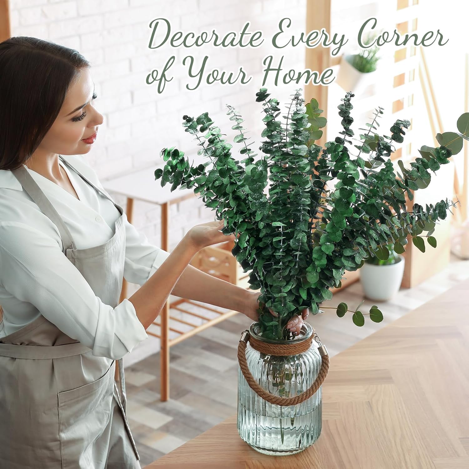 60 Pcs Dried Eucalyptus Stems 17inch for Home Decor and Wedding Vase