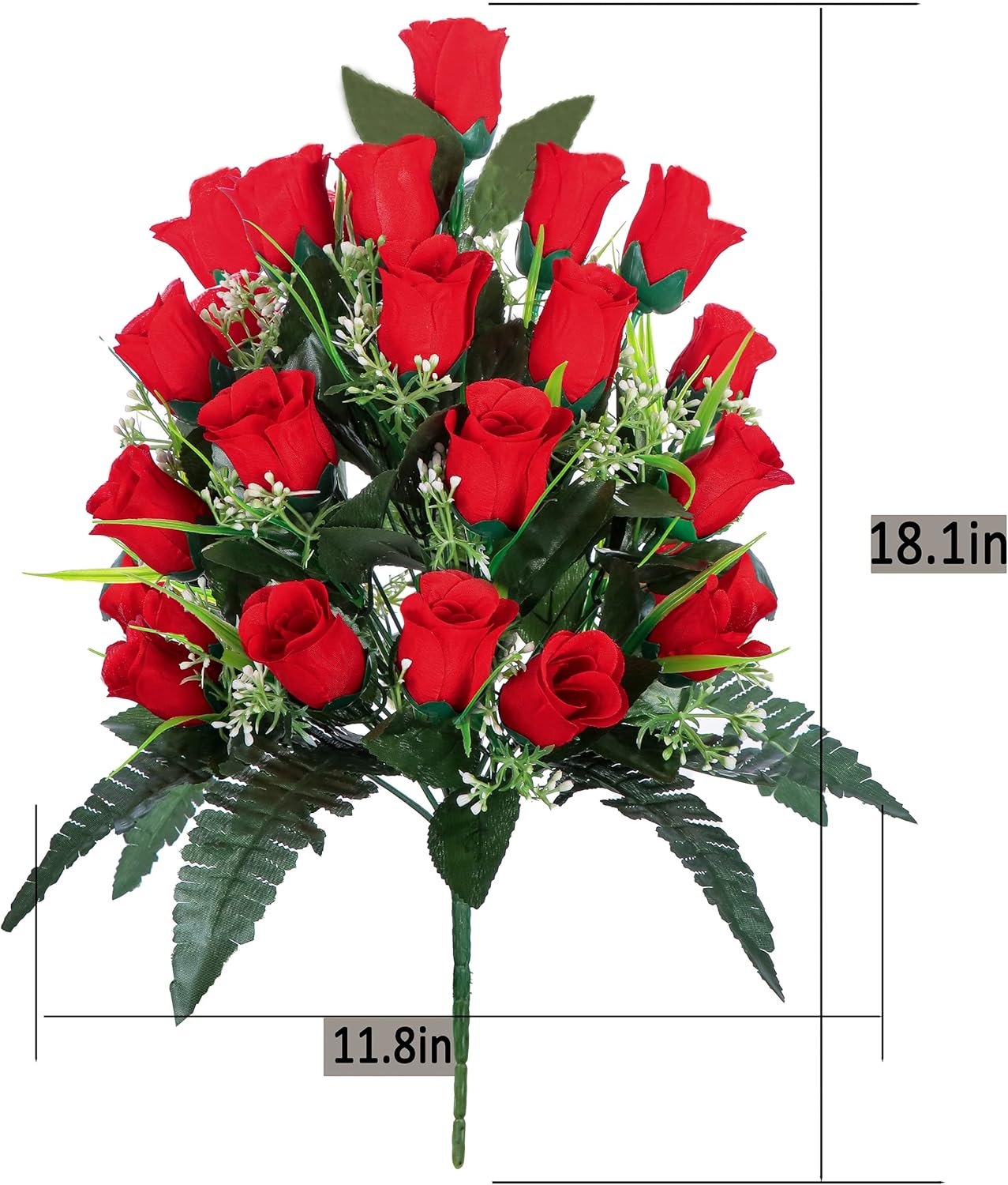 2 Sets Artificial Cemetery Flowers with Vase Red Roses Lasting Decor
