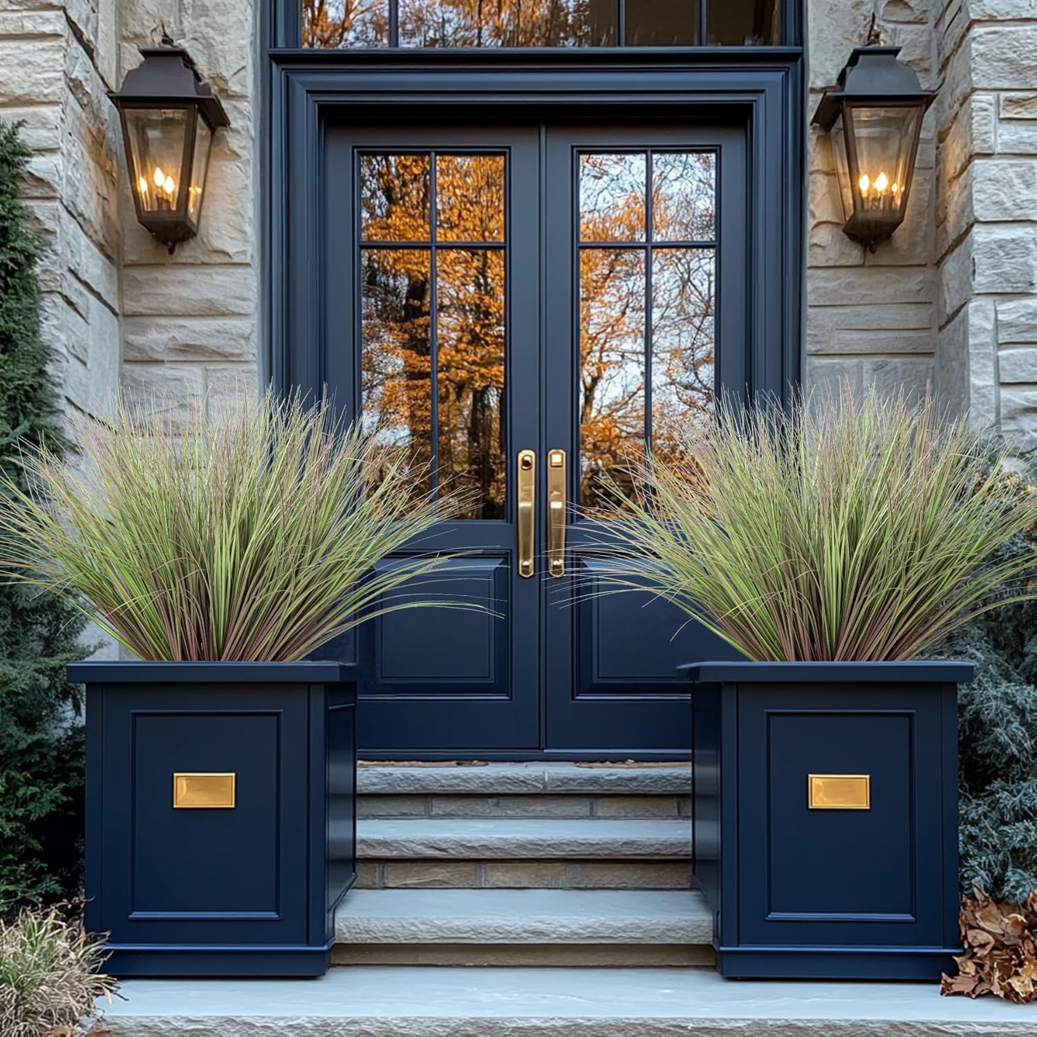 Purple-Green Artificial Grass Leaves 24pcs for Home Office Decor